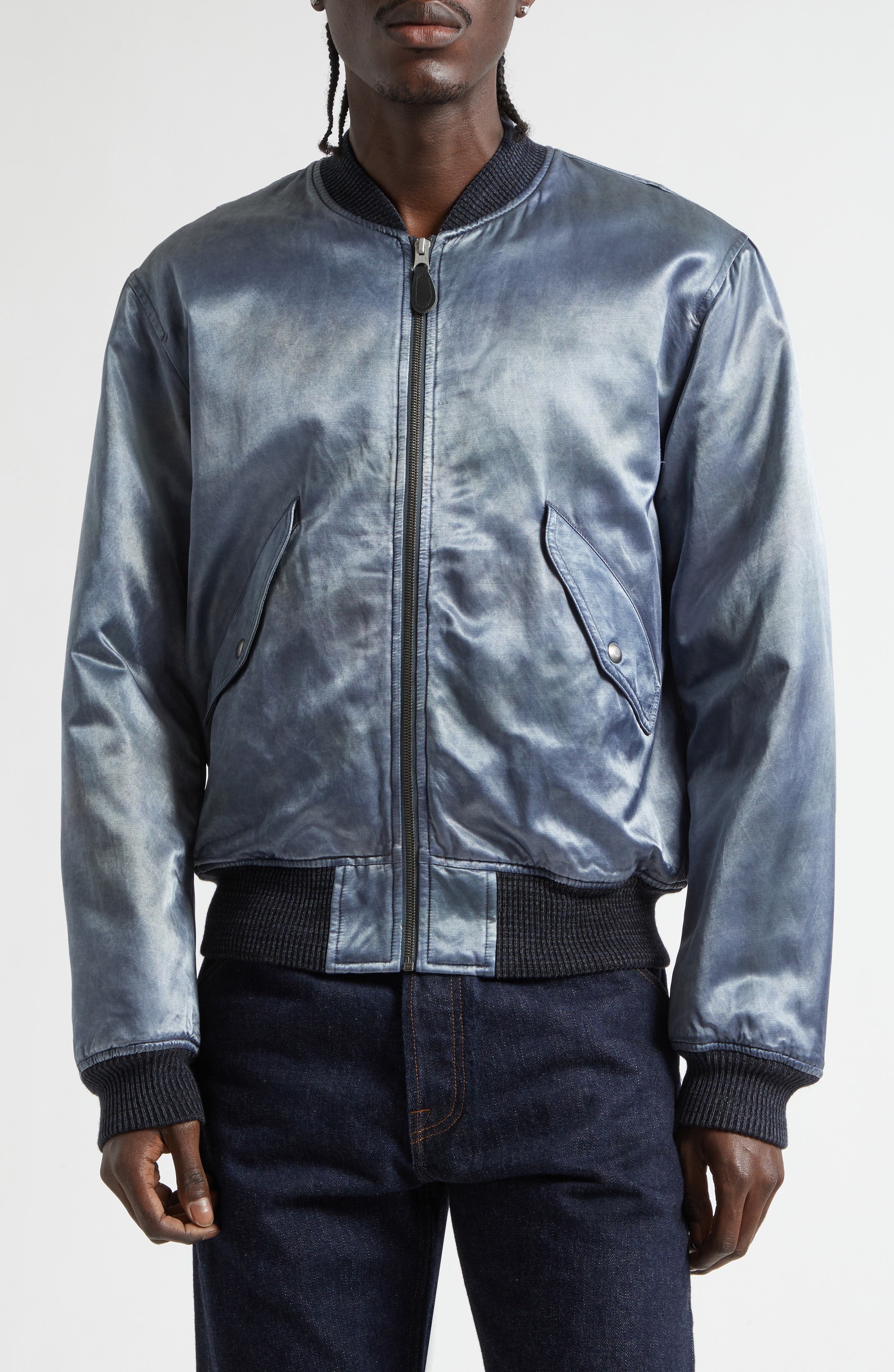 Quilted Embroidered Satin Flight Jacket - image 1