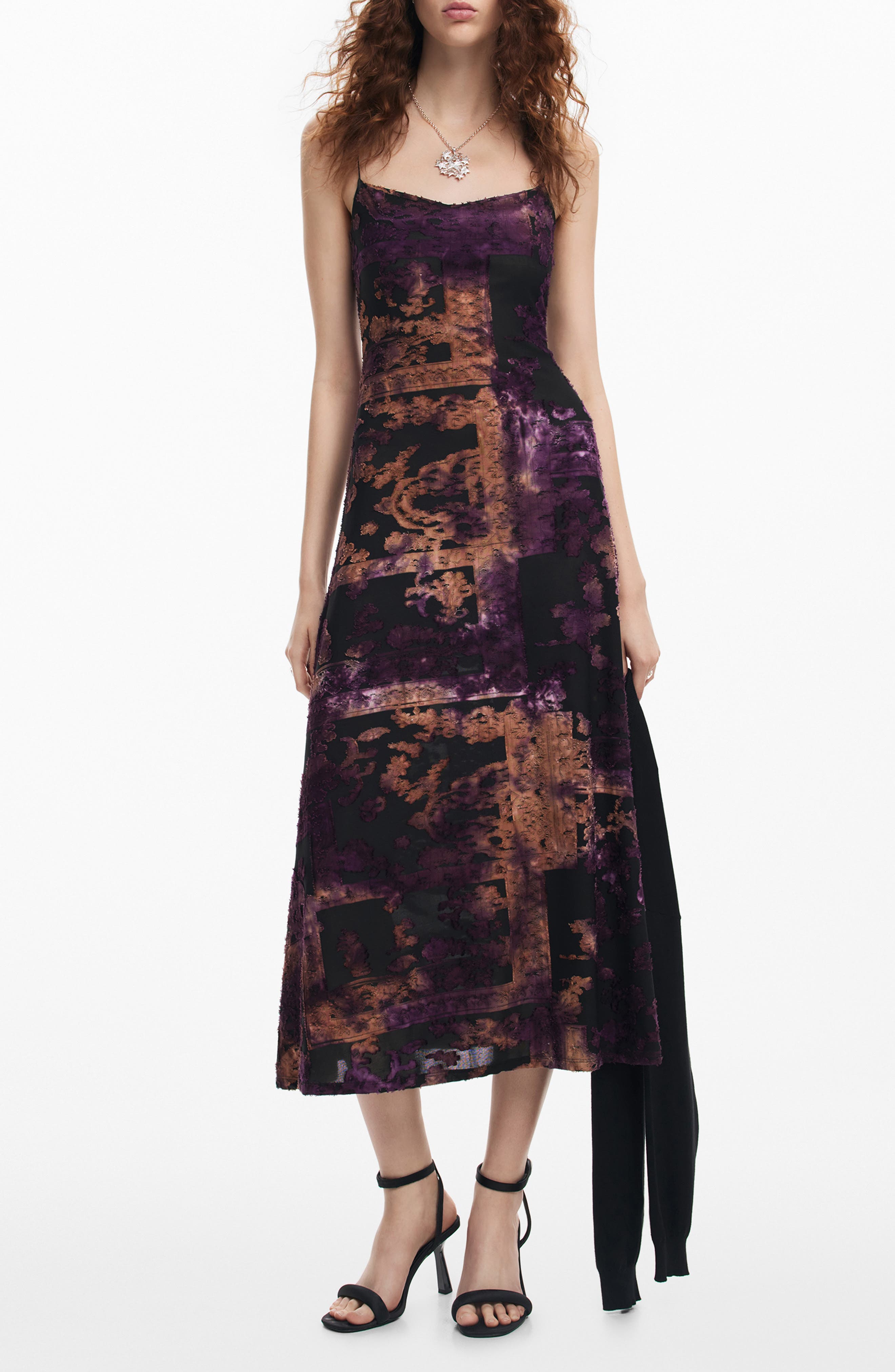 Rosy Velvet Jacquard Dress & Pullover Sweater - image 1