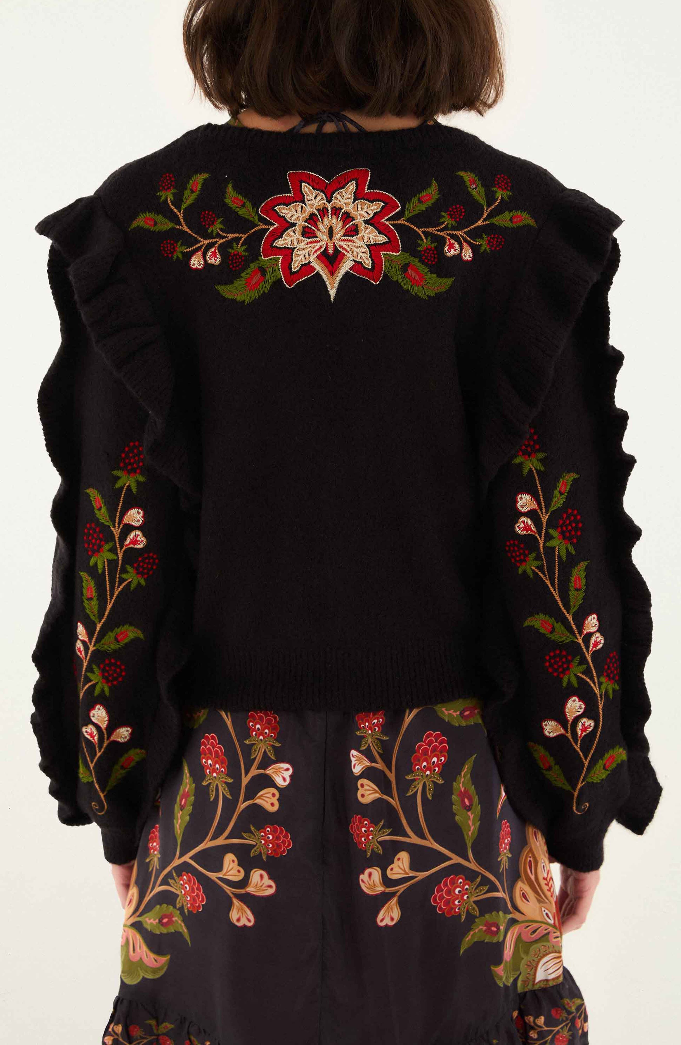 Berry Embroidered Ruffle Cardigan - image 2