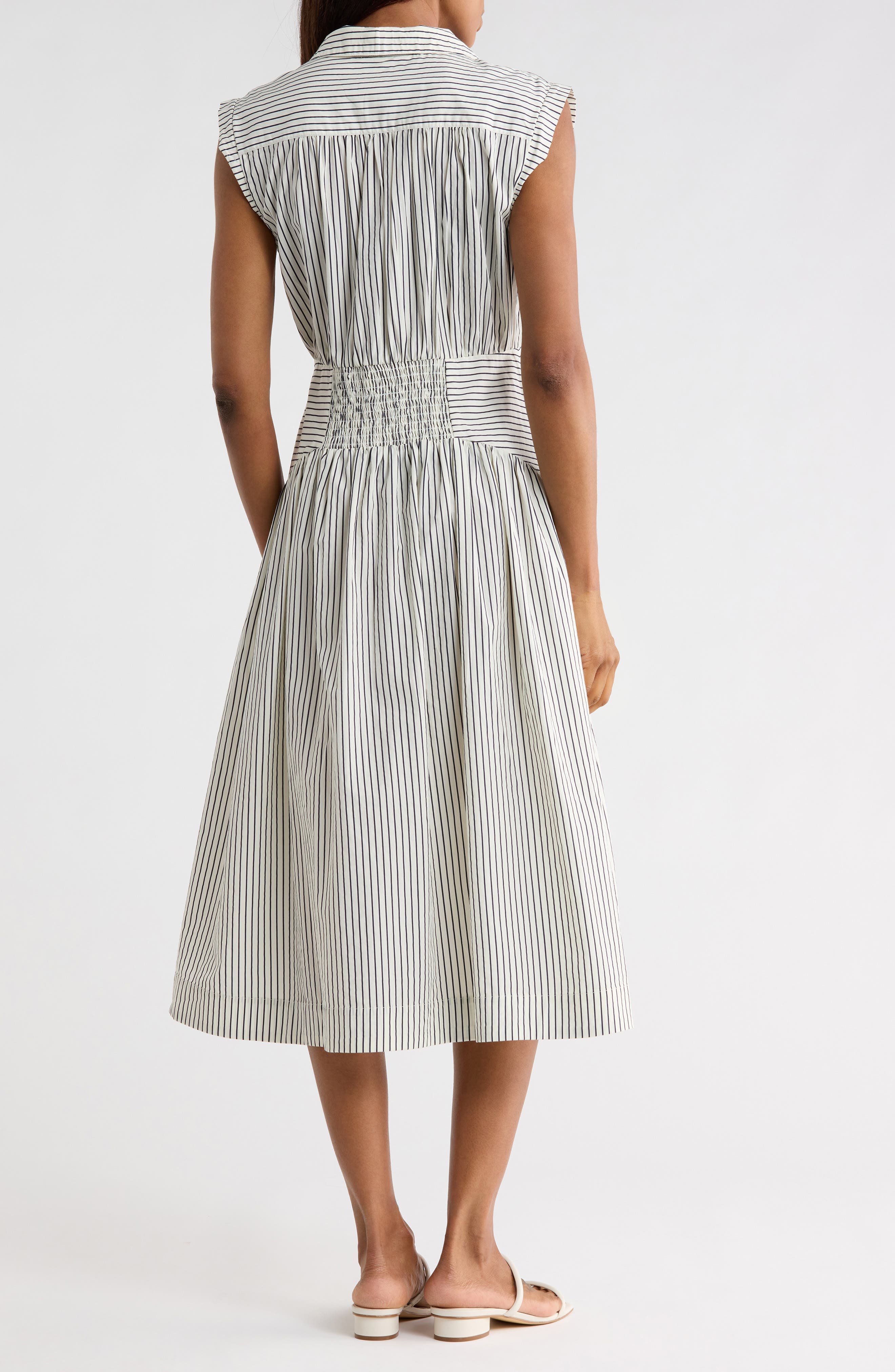 Sleeveless Cotton Poplin Fit & Flare Shirtdress - image 4