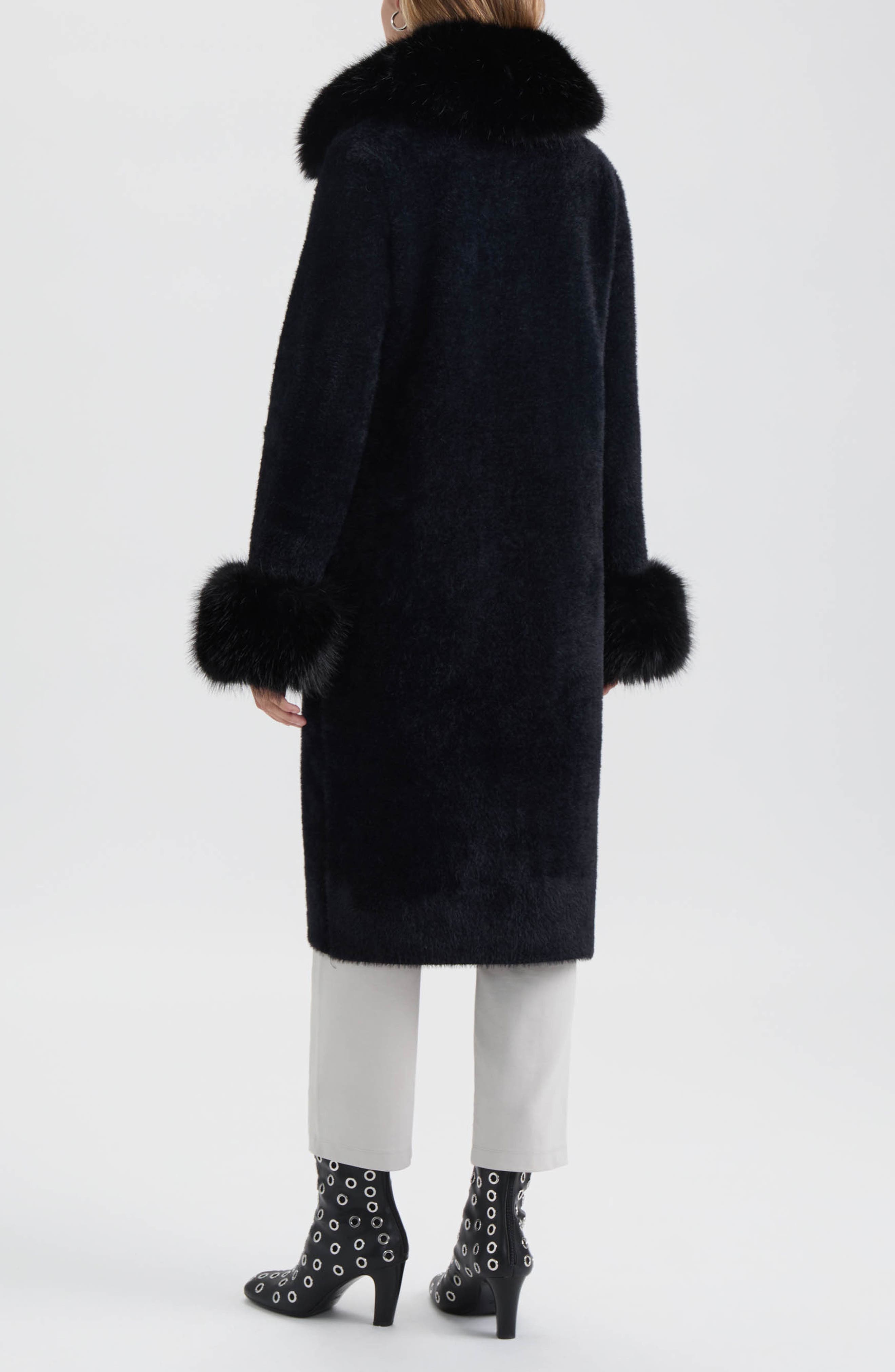 Faux Fur Trim Longline Sweater Coat - image 2
