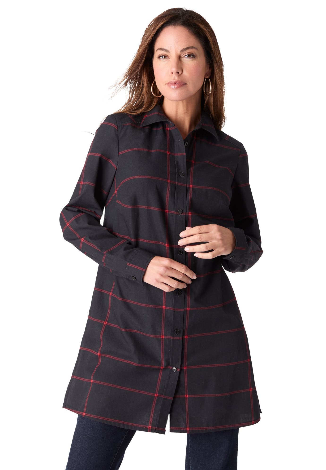 Kate Long-Sleeve Crisp Cotton-Blend Button-Front Tunic - image 1