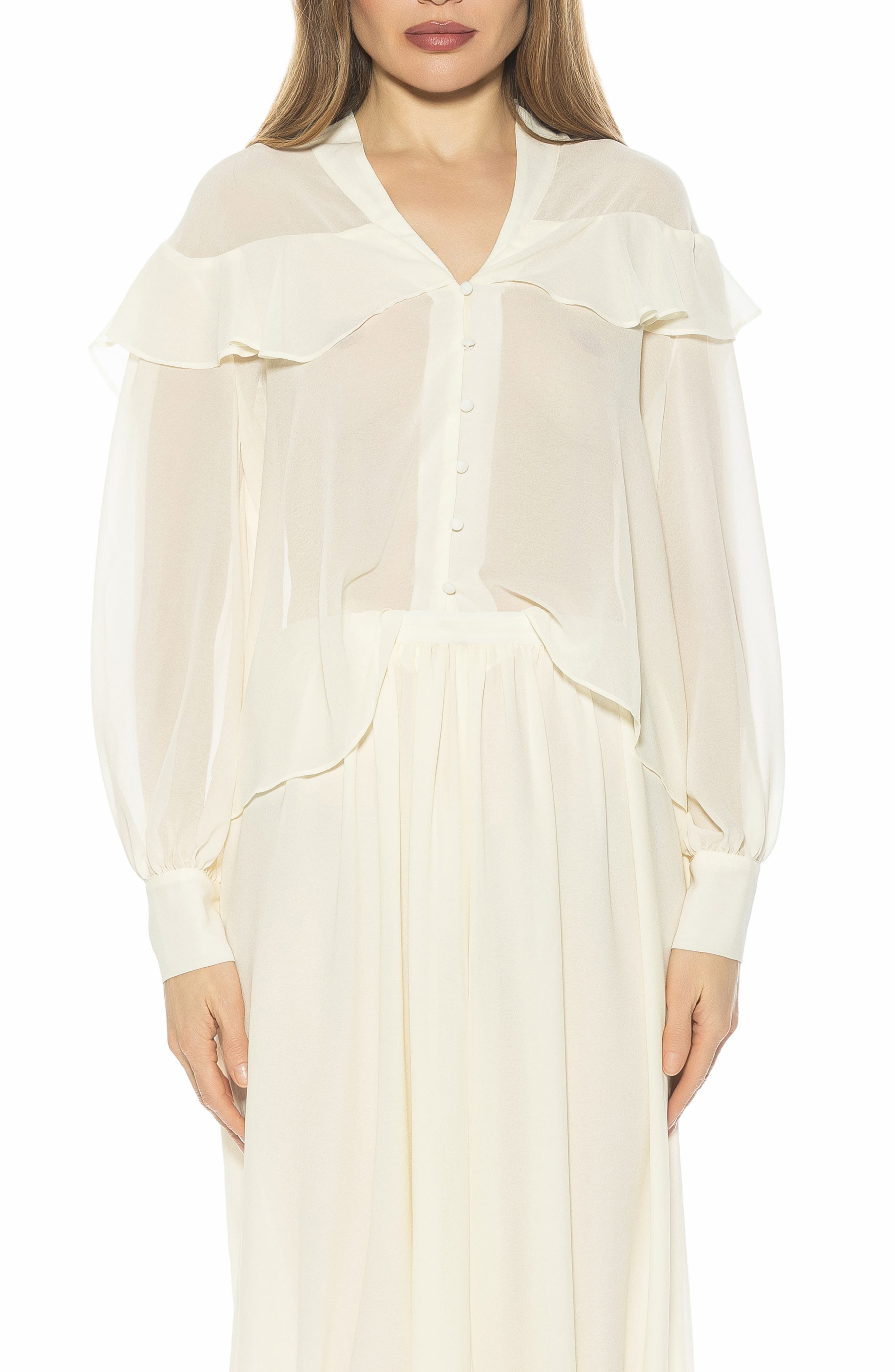 Solace Ruffle Long Sleeve Button-Up Top - image 1