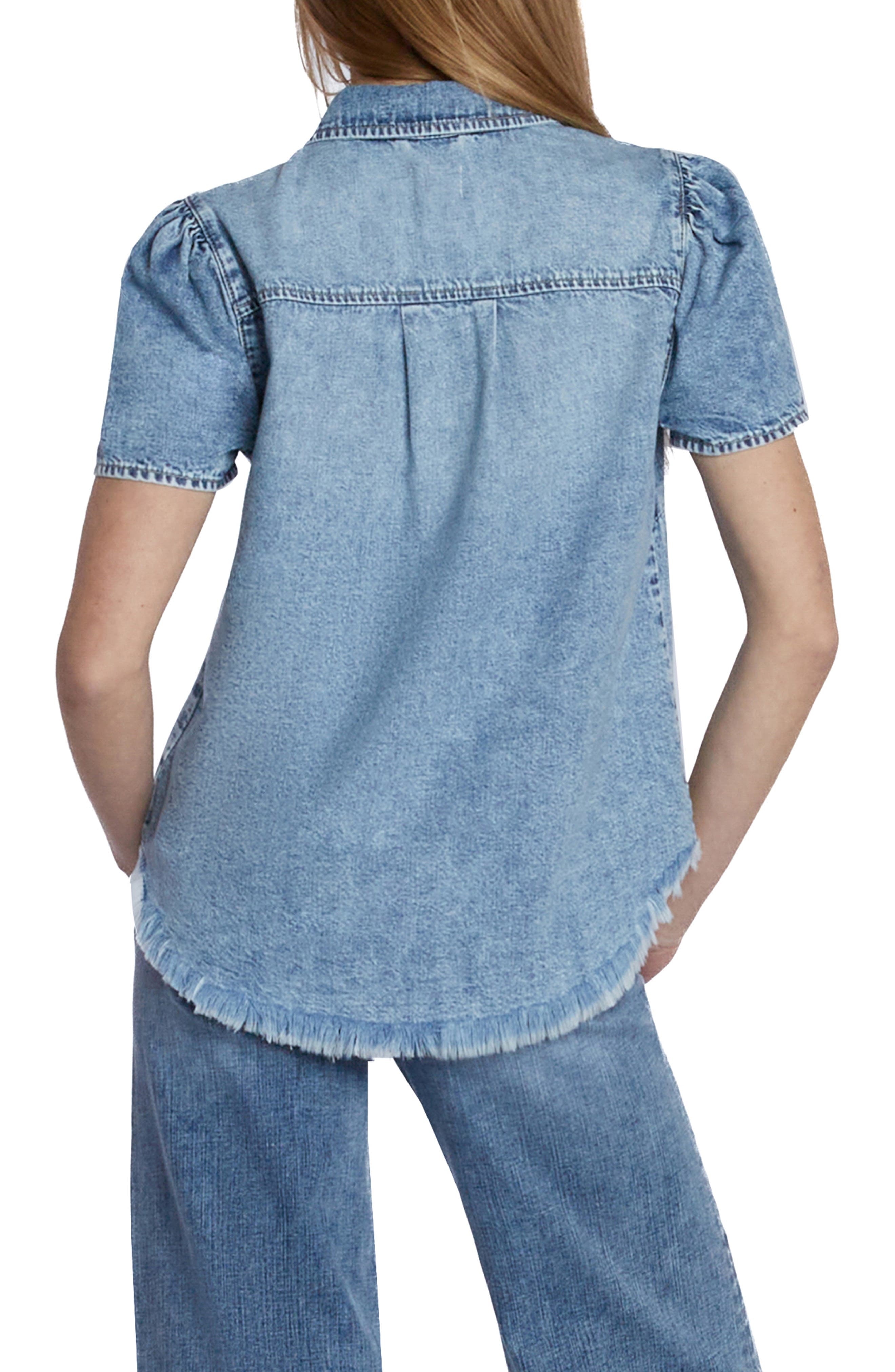 Puff Sleeve Denim Shirt - image 2