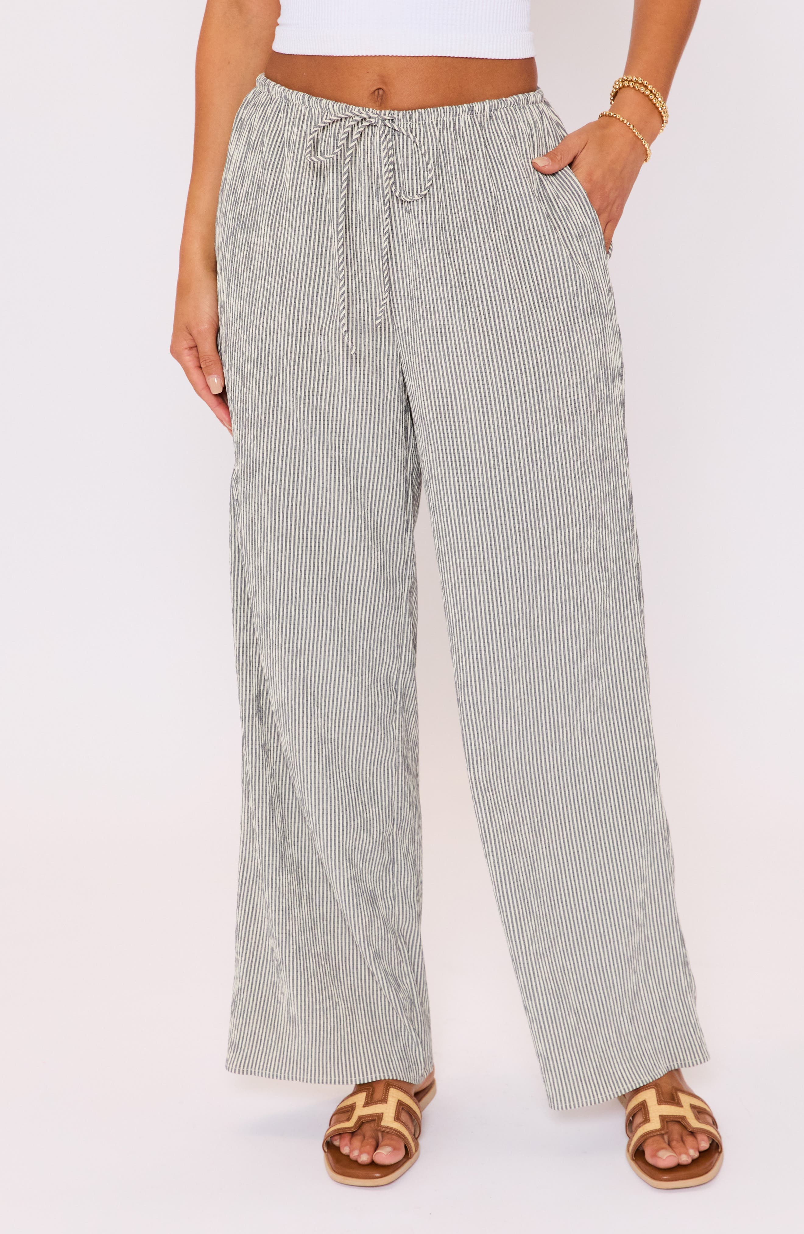 Ease Stripe Drawstring Wide Leg Pants - image 1