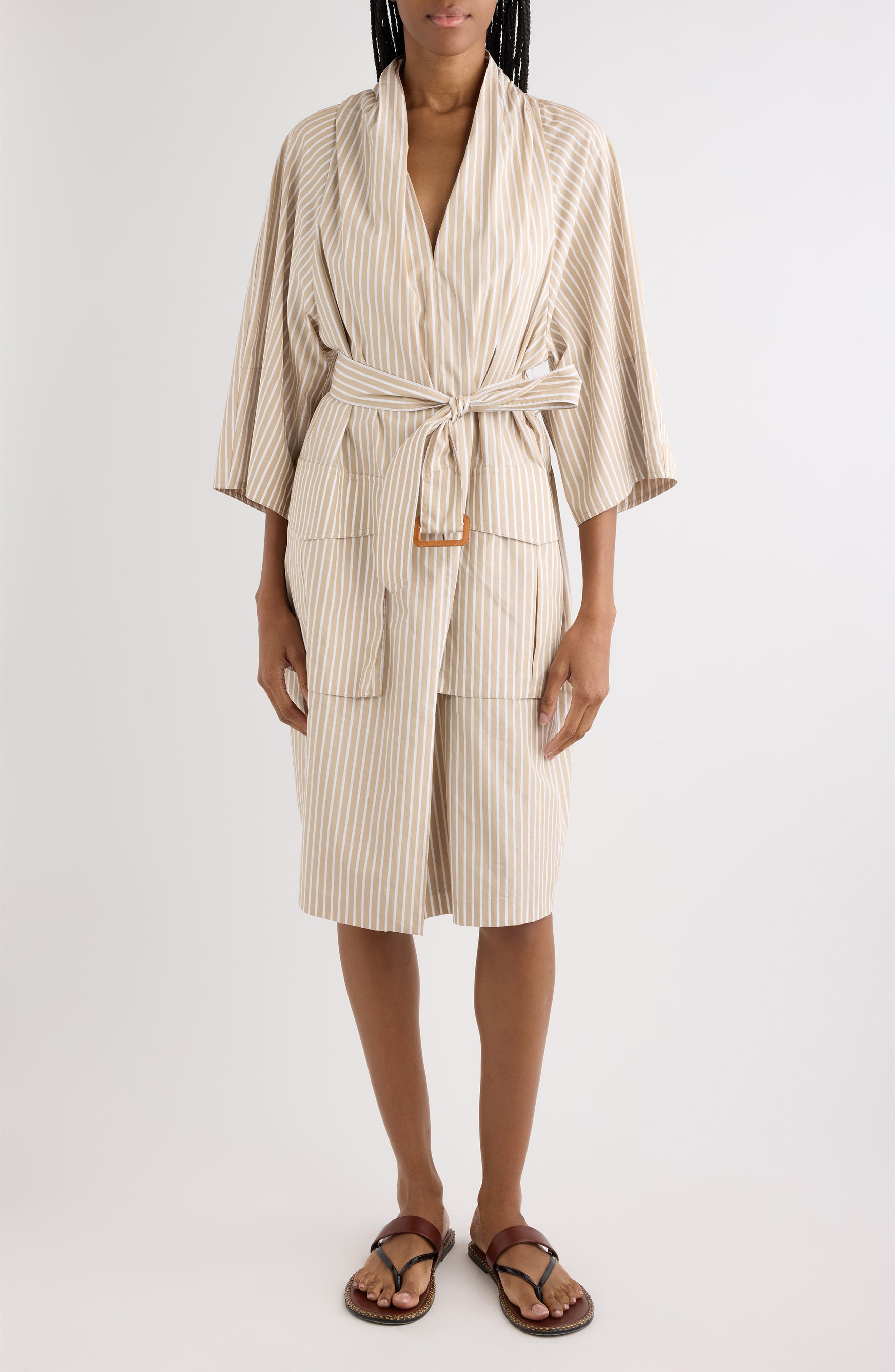 Debrasa Chalk Stripe Belted Cargo Dress - image 1