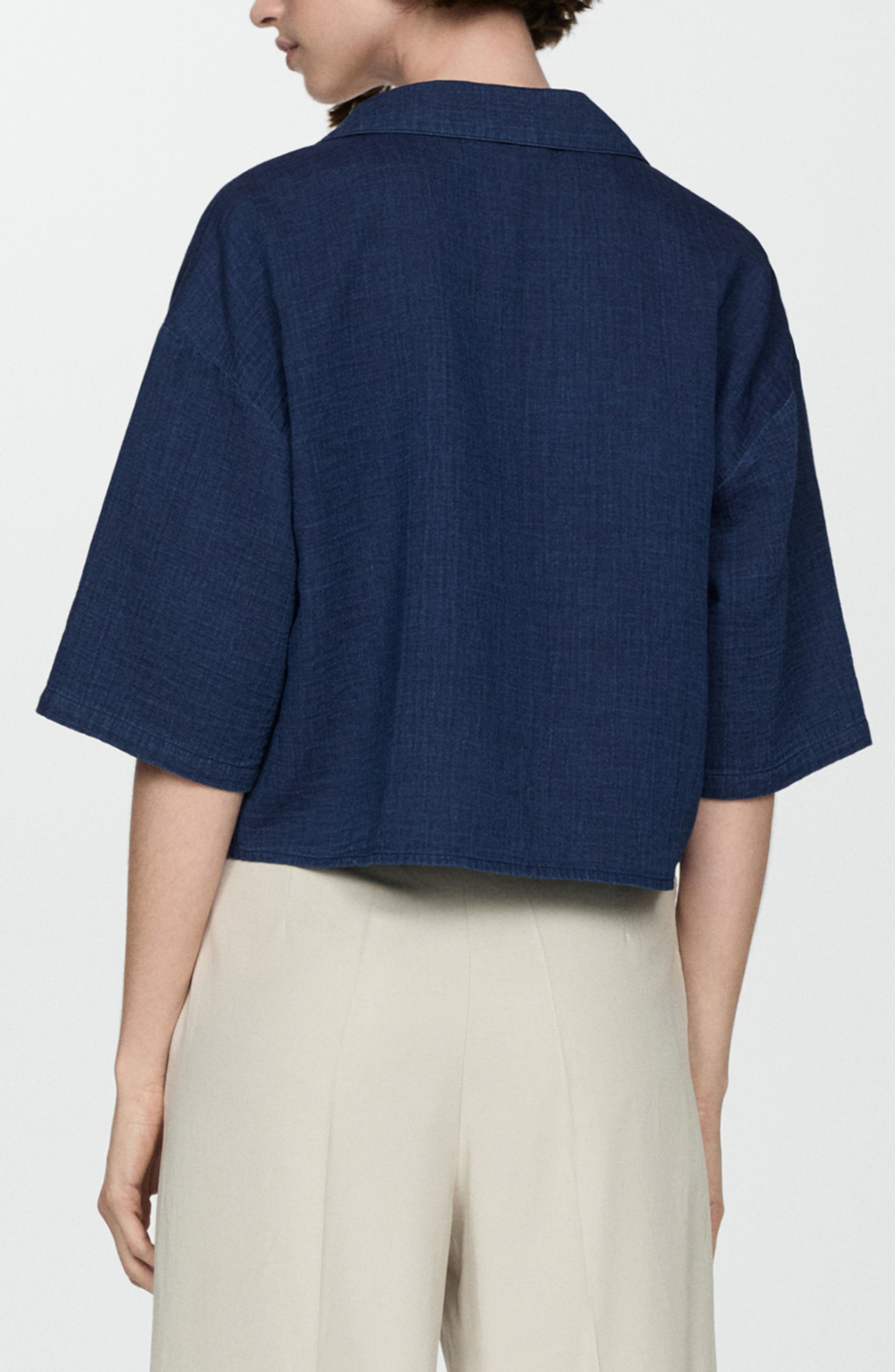Boxy Elbow Sleeve Cotton Camp Shirt - image 2