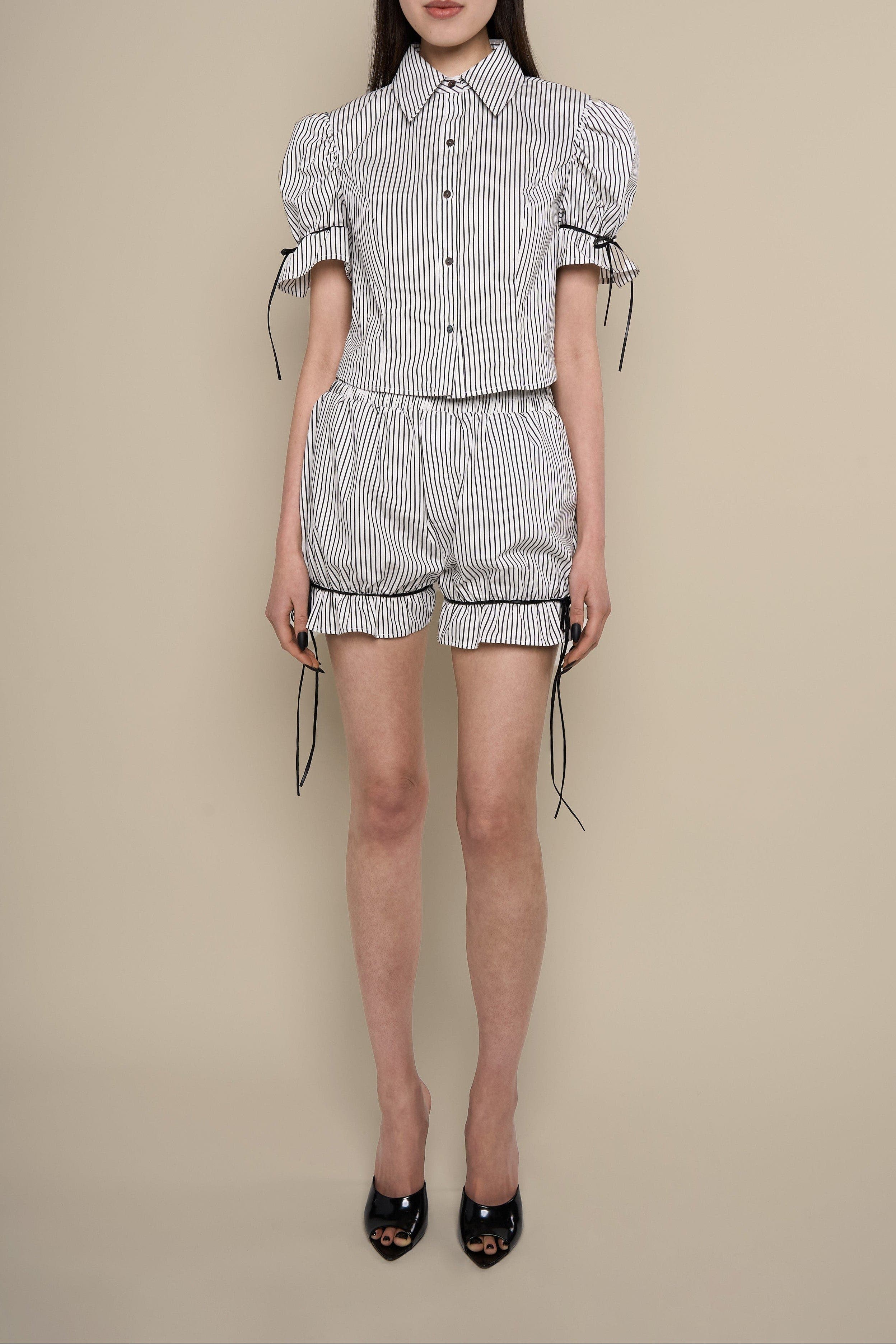 Thomasin Striped Cotton Leather-Tie Bloomers - image 2