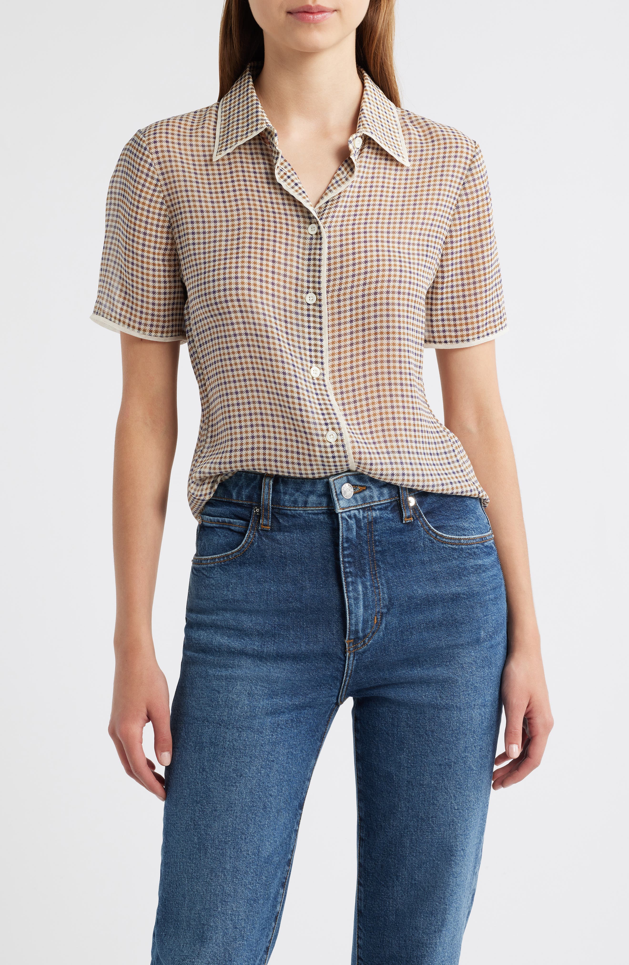 The Houndstooth Silk Short Sleeve Button-Up Shirt - image 1