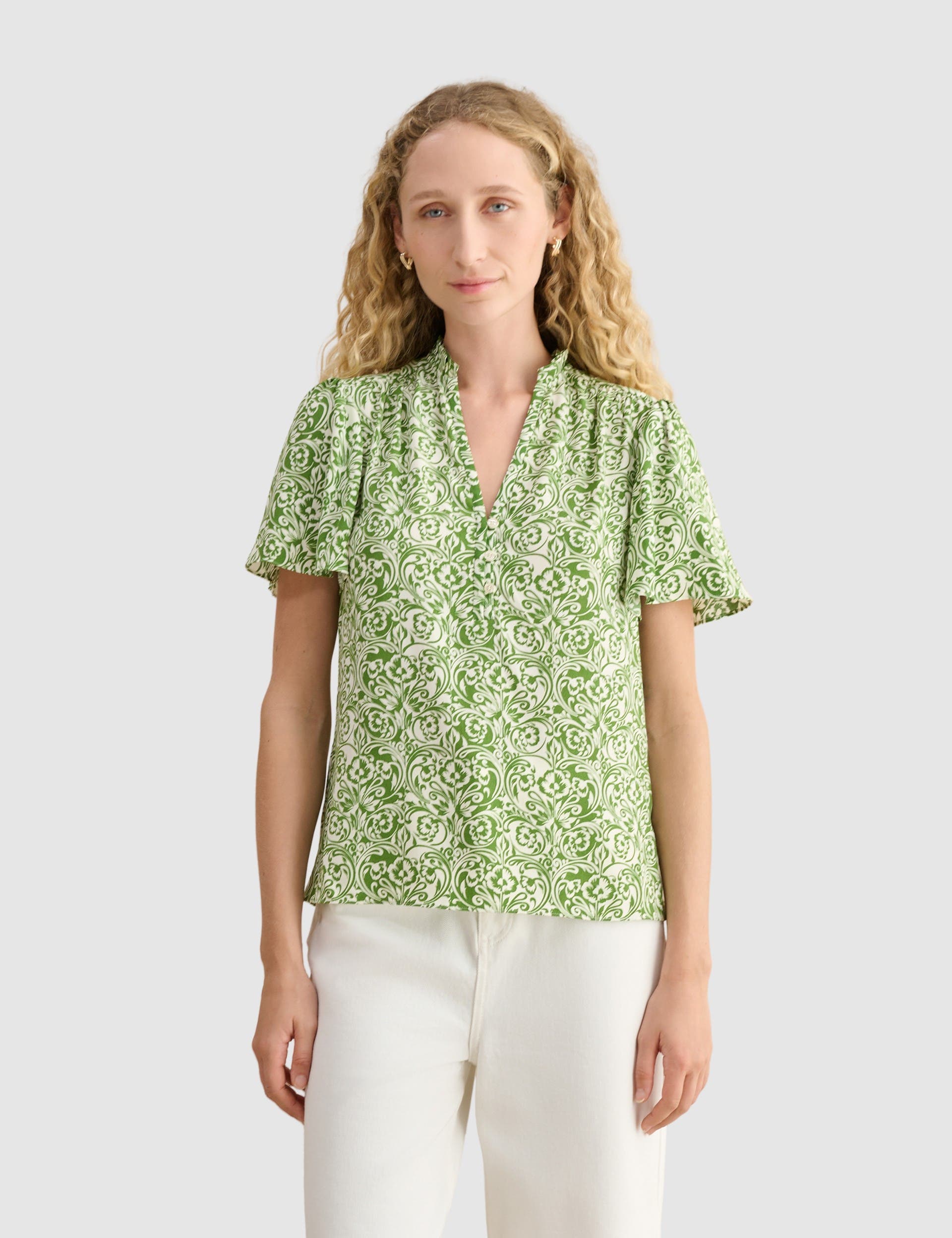 Tania Short Sleeve V-Neck Printed Blouse - image 1