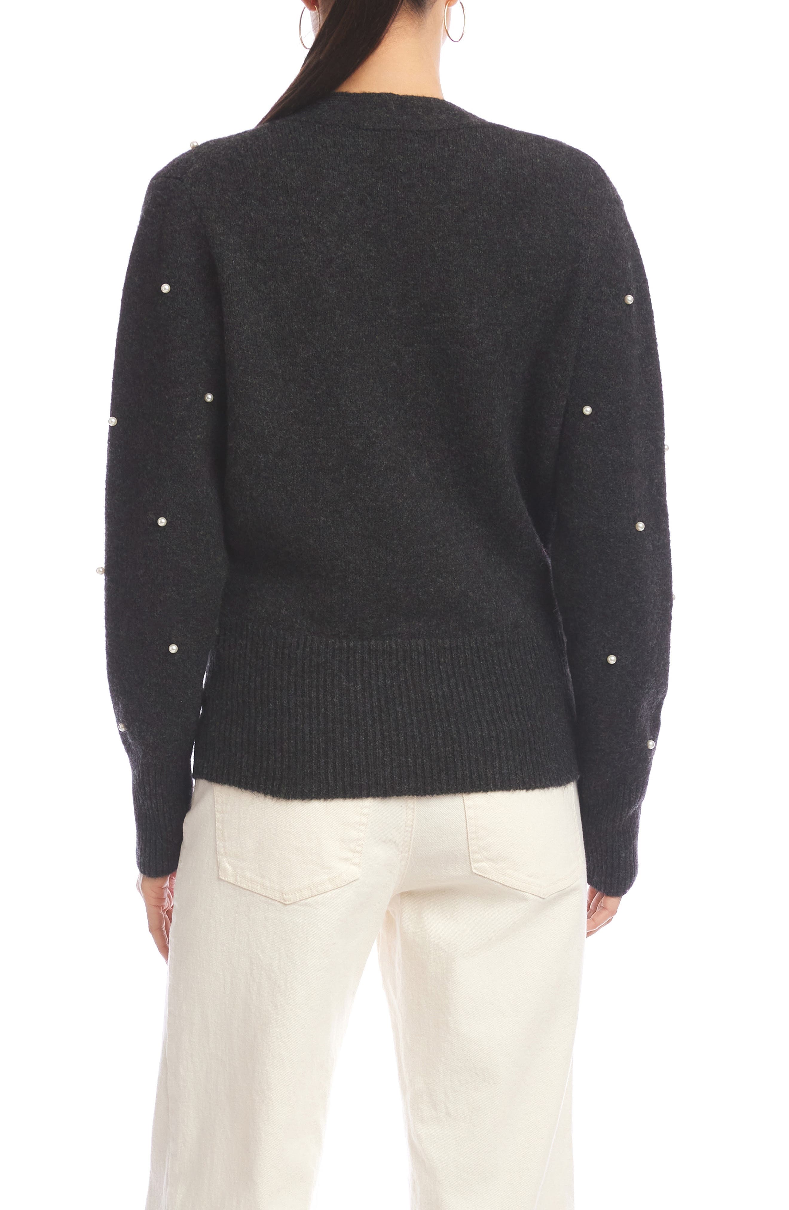 Faux Pearl Embellished Wrap Sweater - image 2