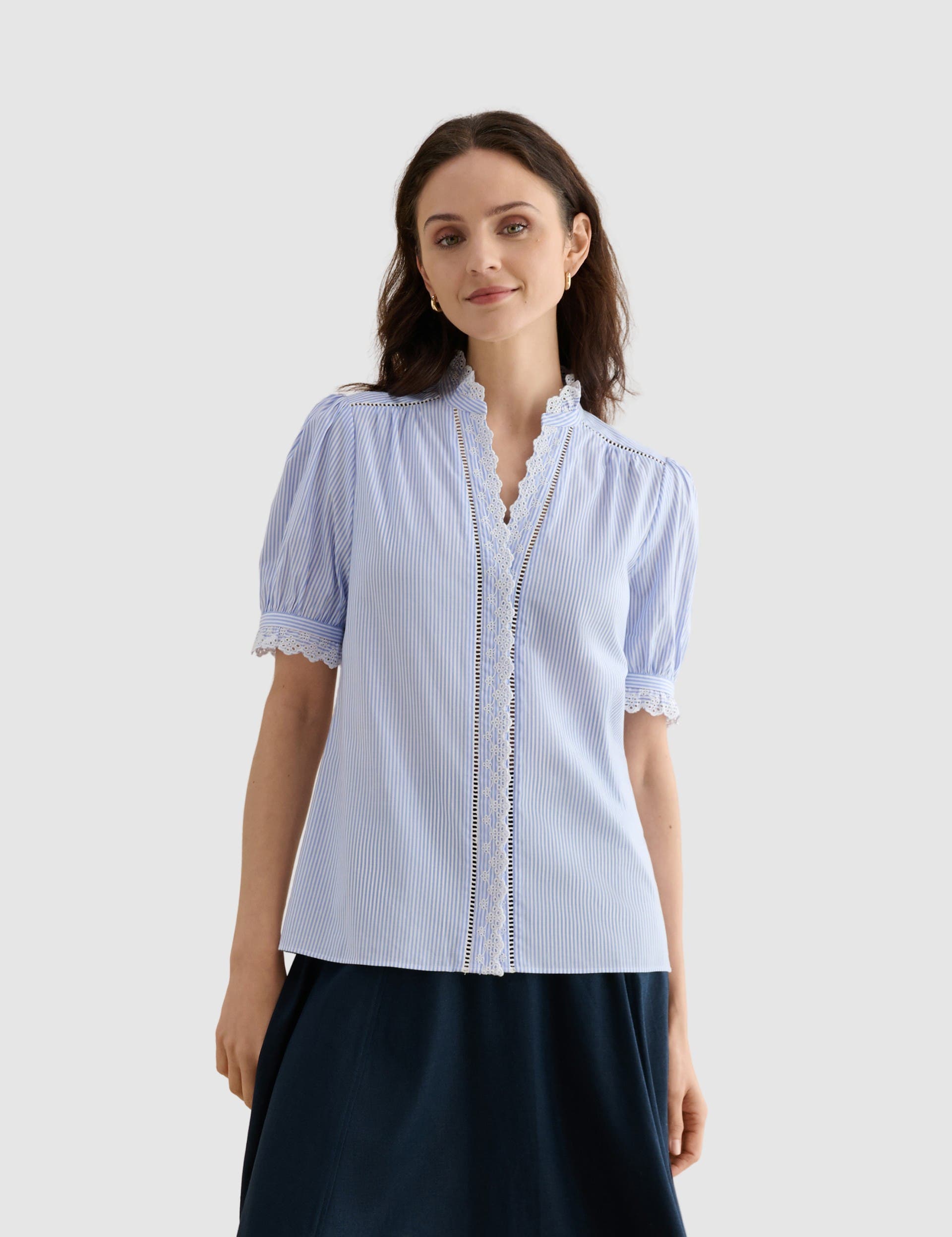 Naima Scalloped Lace Trim Pintuck Blouse - image 1