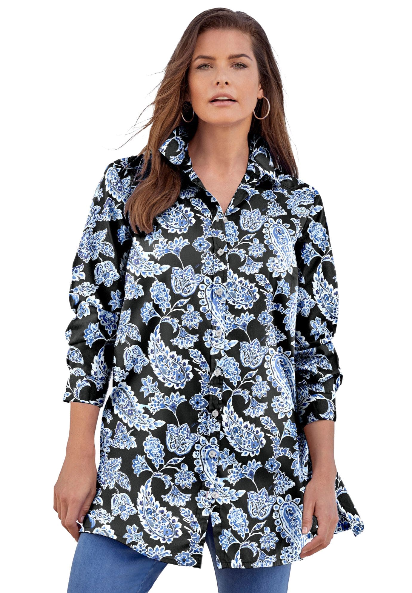 Kate Long-Sleeve Crisp Cotton-Blend Button-Front Tunic - image 4