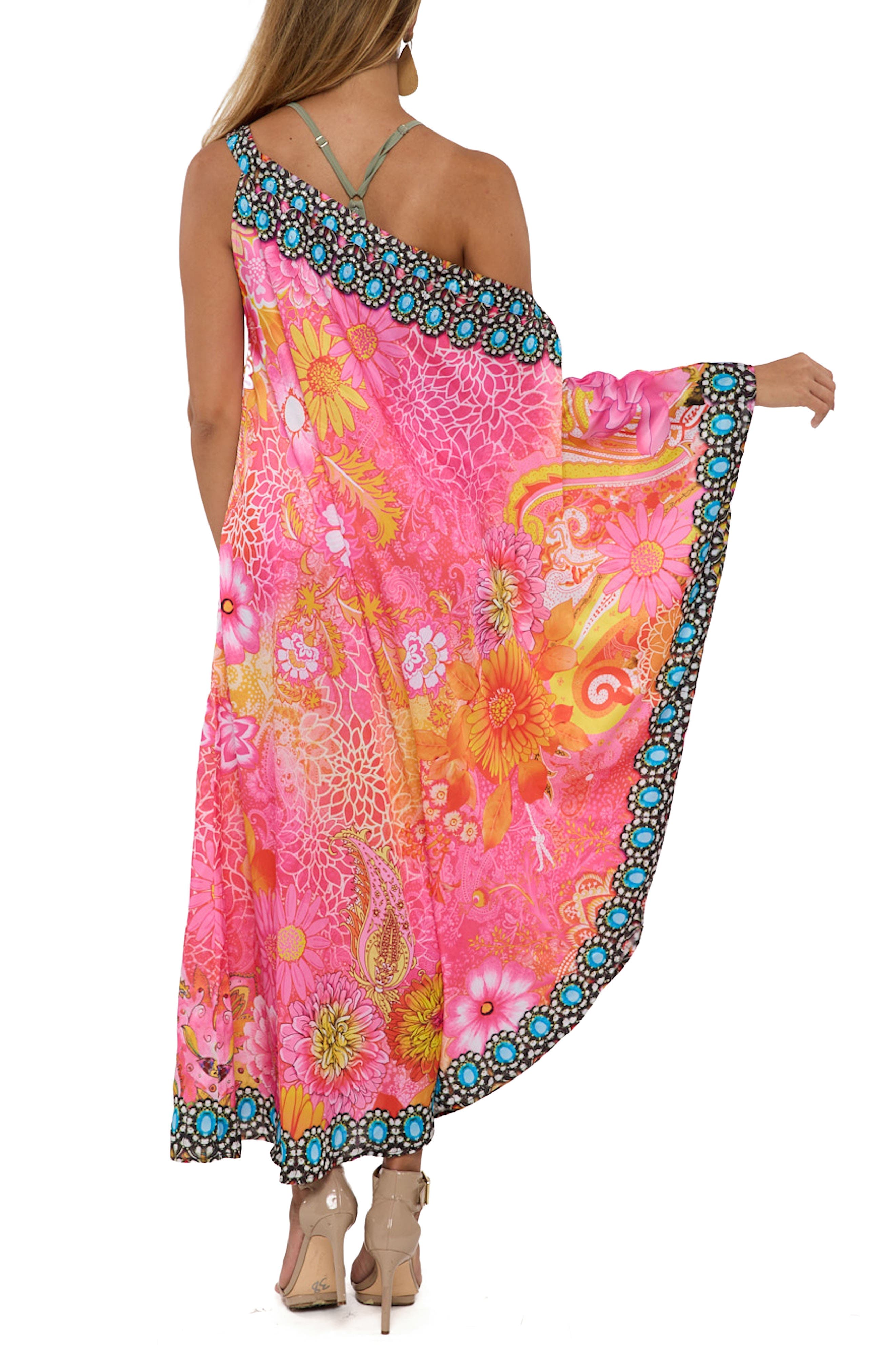 Crystal Embellished Floral Print One-Shoulder Dress - image 2