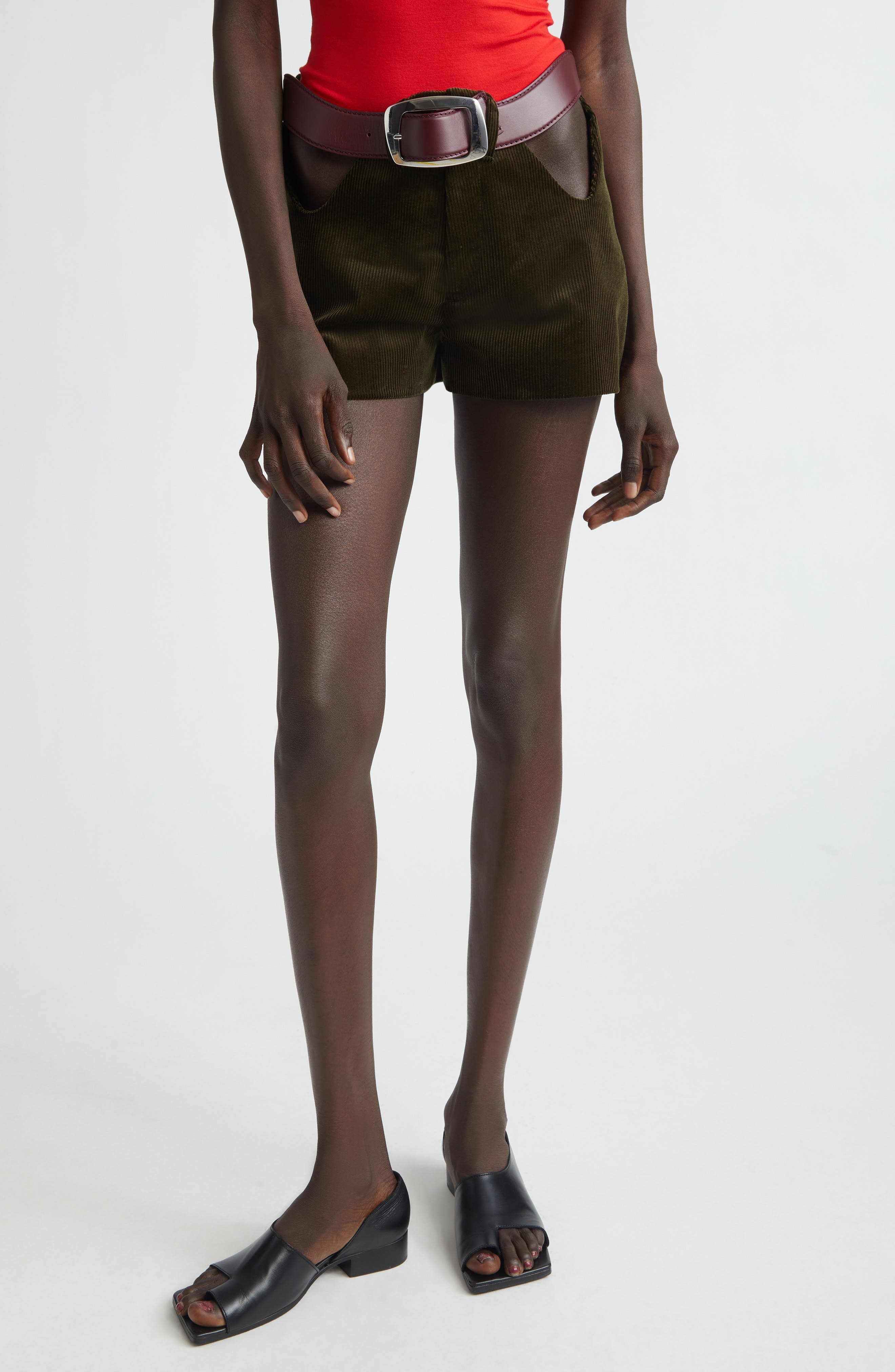 The Curved Belted Corduroy Shorts - image 1