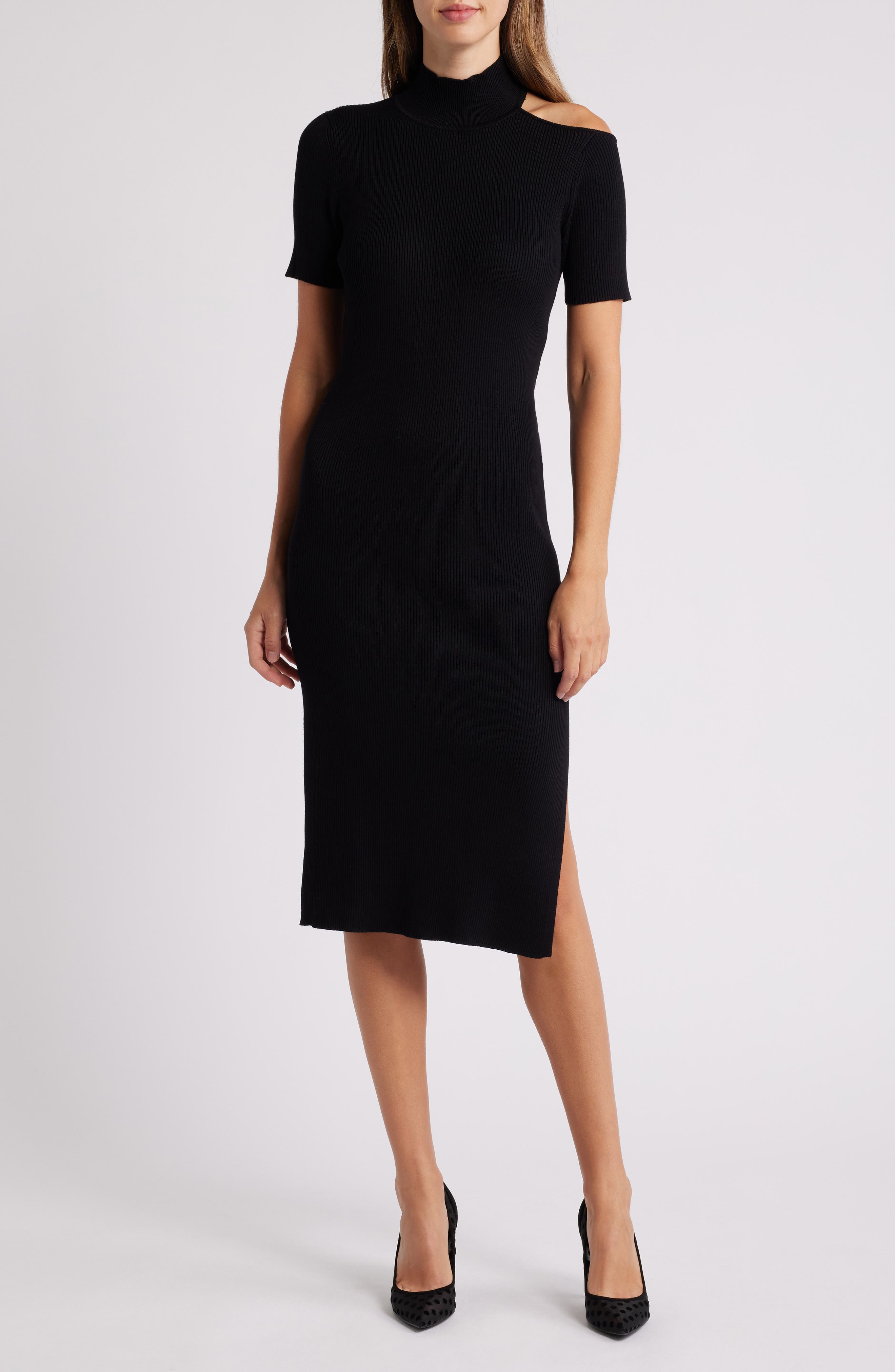 Cutout Shoulder Rib Sweater Dress - image 1