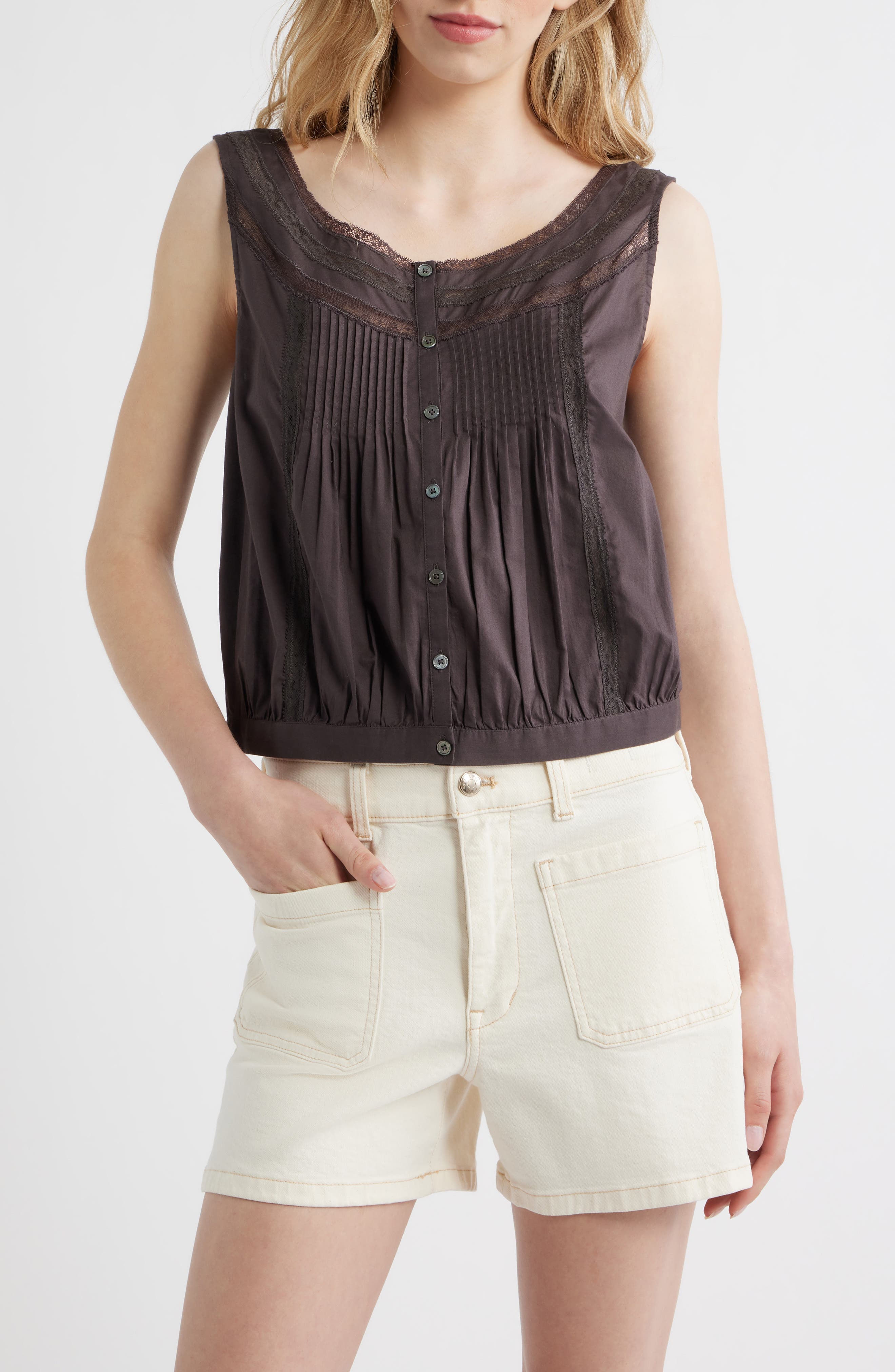 Lace Inset Pintuck Sleeveless Top - image 3