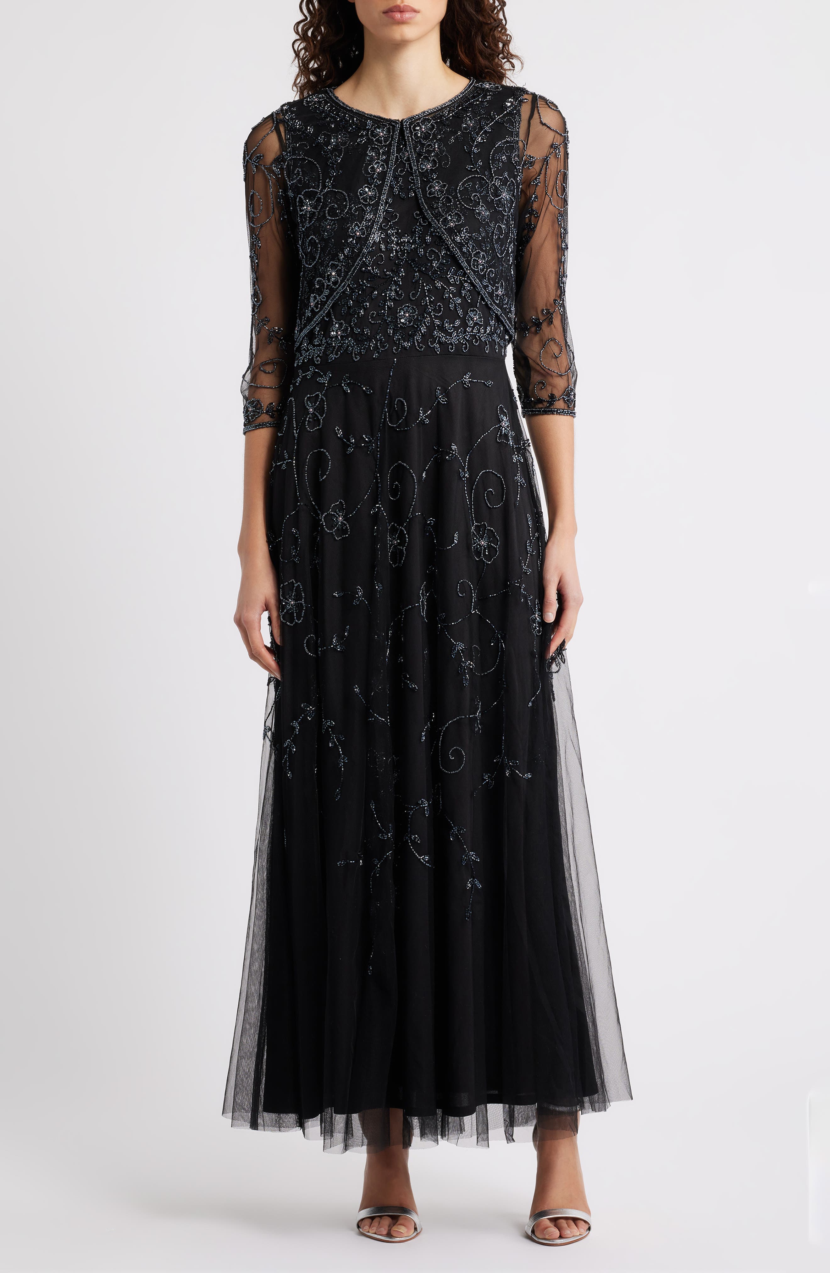 Beaded Mesh Gown with Jacket - image 1