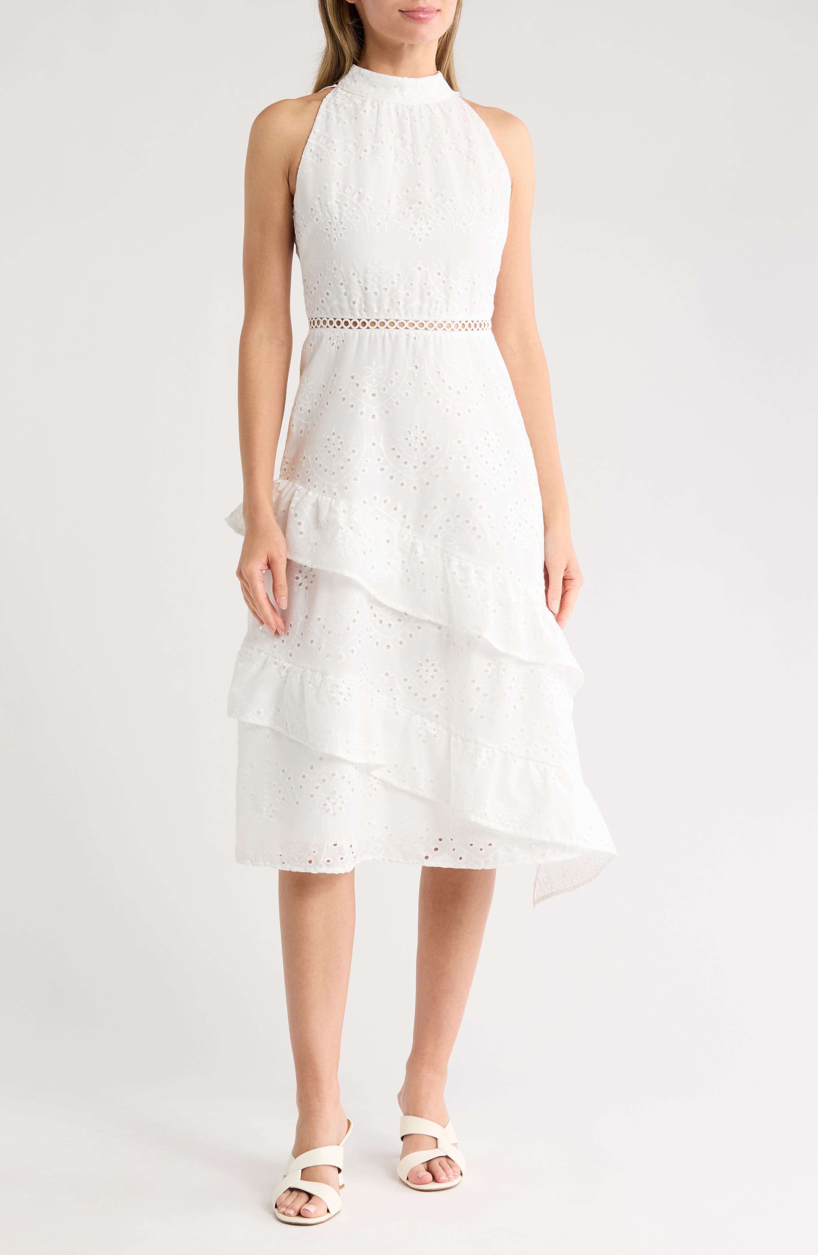 High Neck Eyelet Midi Dress - image 1