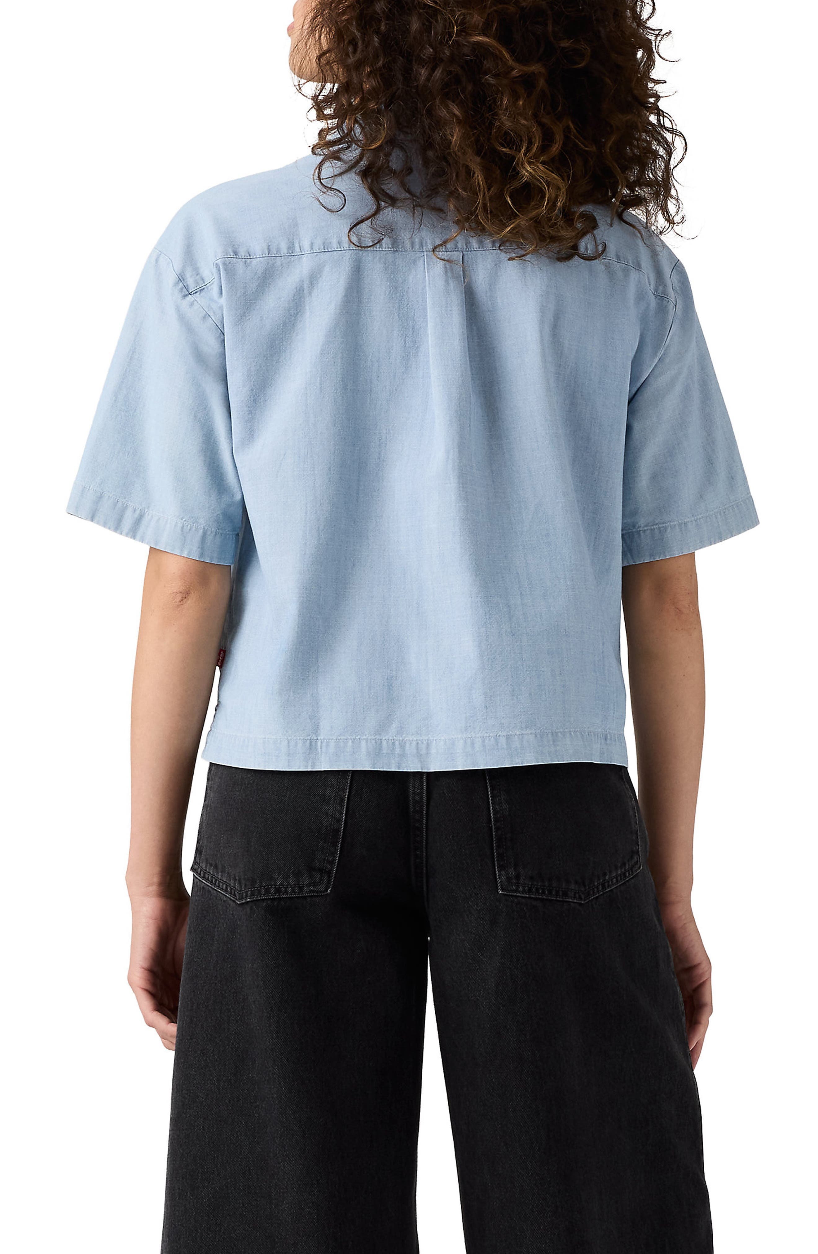 Harlie Short Sleeve Crop Chambray Button-Up Shirt - image 2