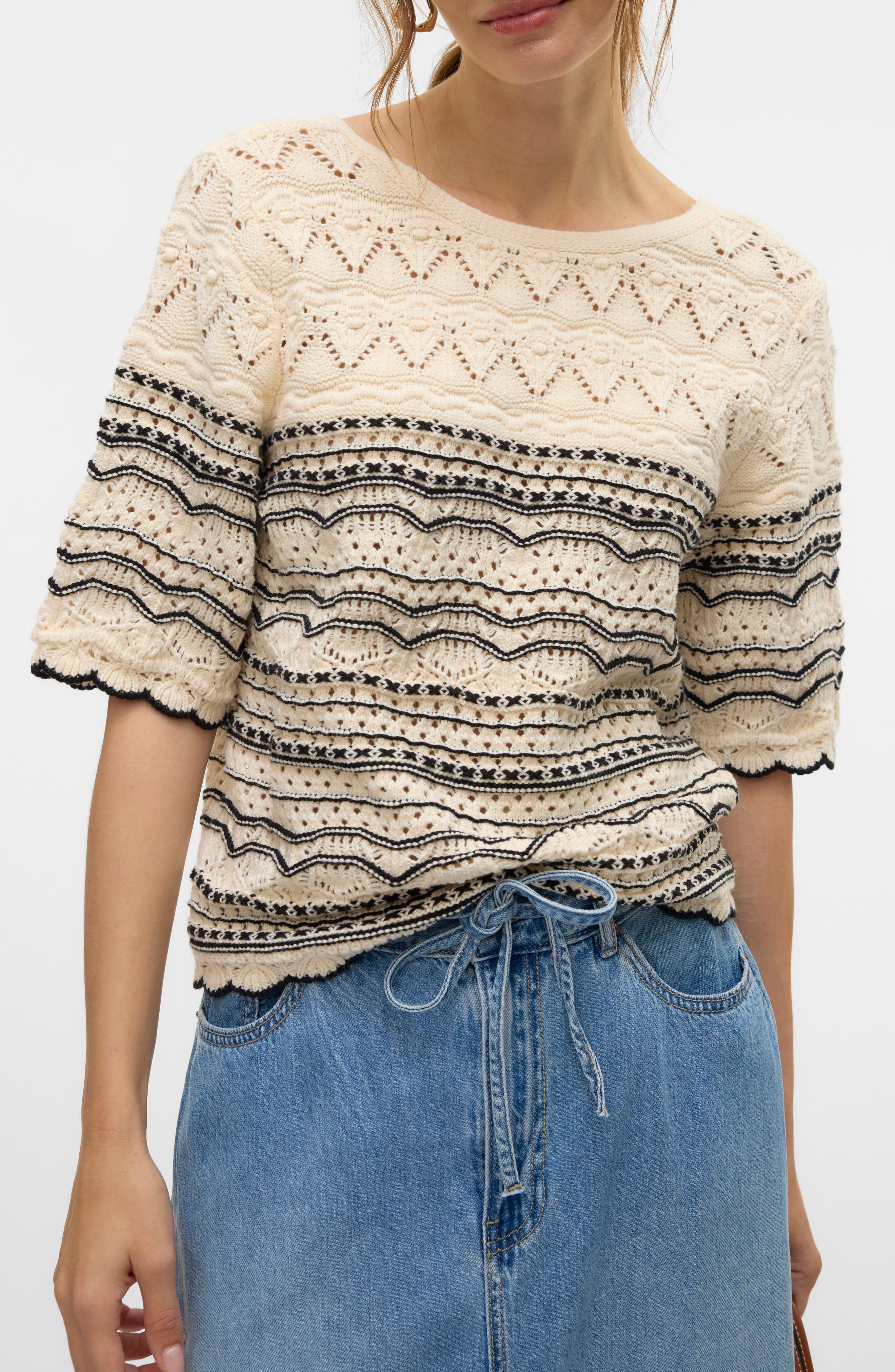 Pattern Pointelle Sweater - image 1