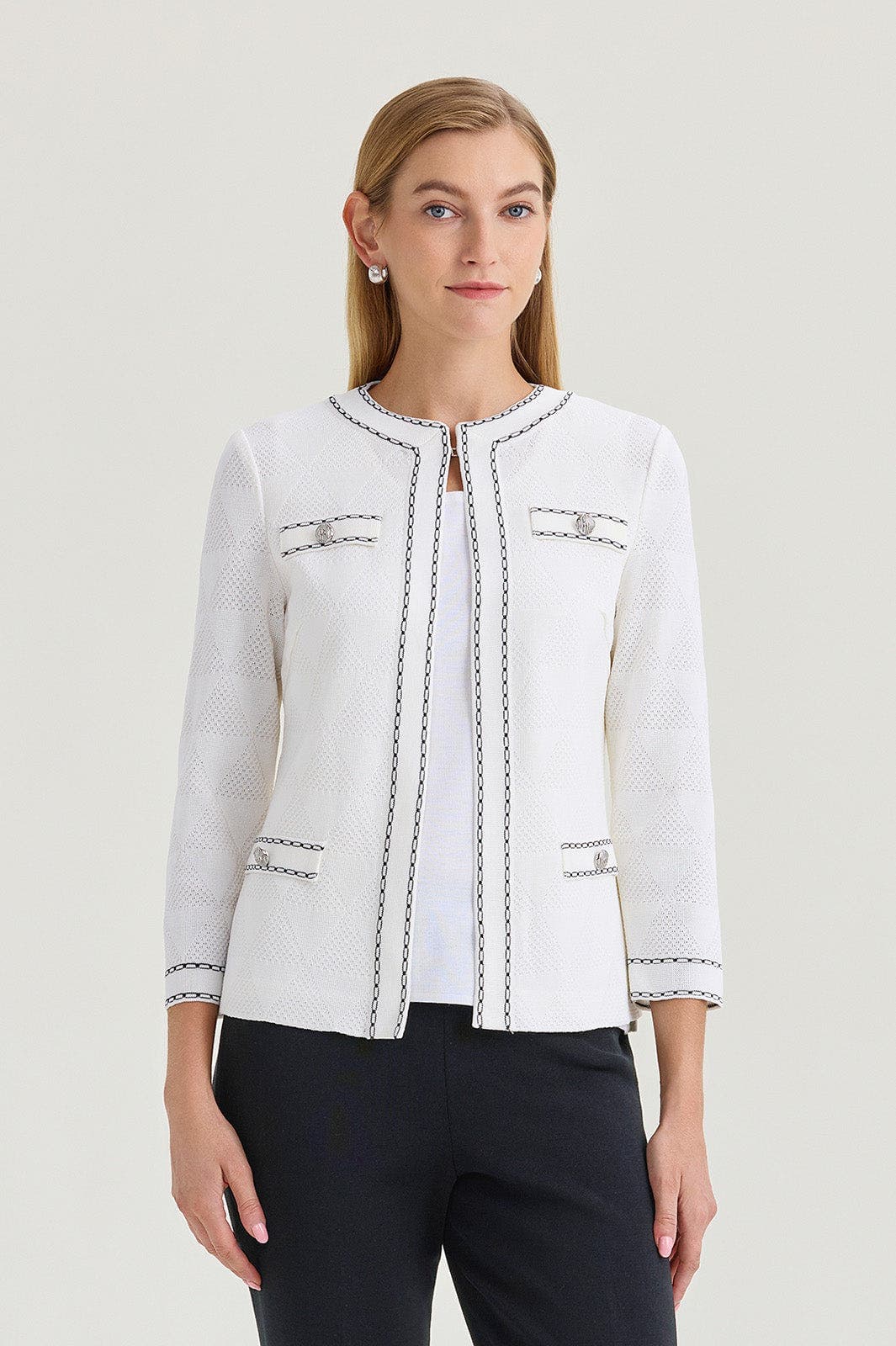 Heritage Diamond Faux Link Trim Knit Jacket - image 1