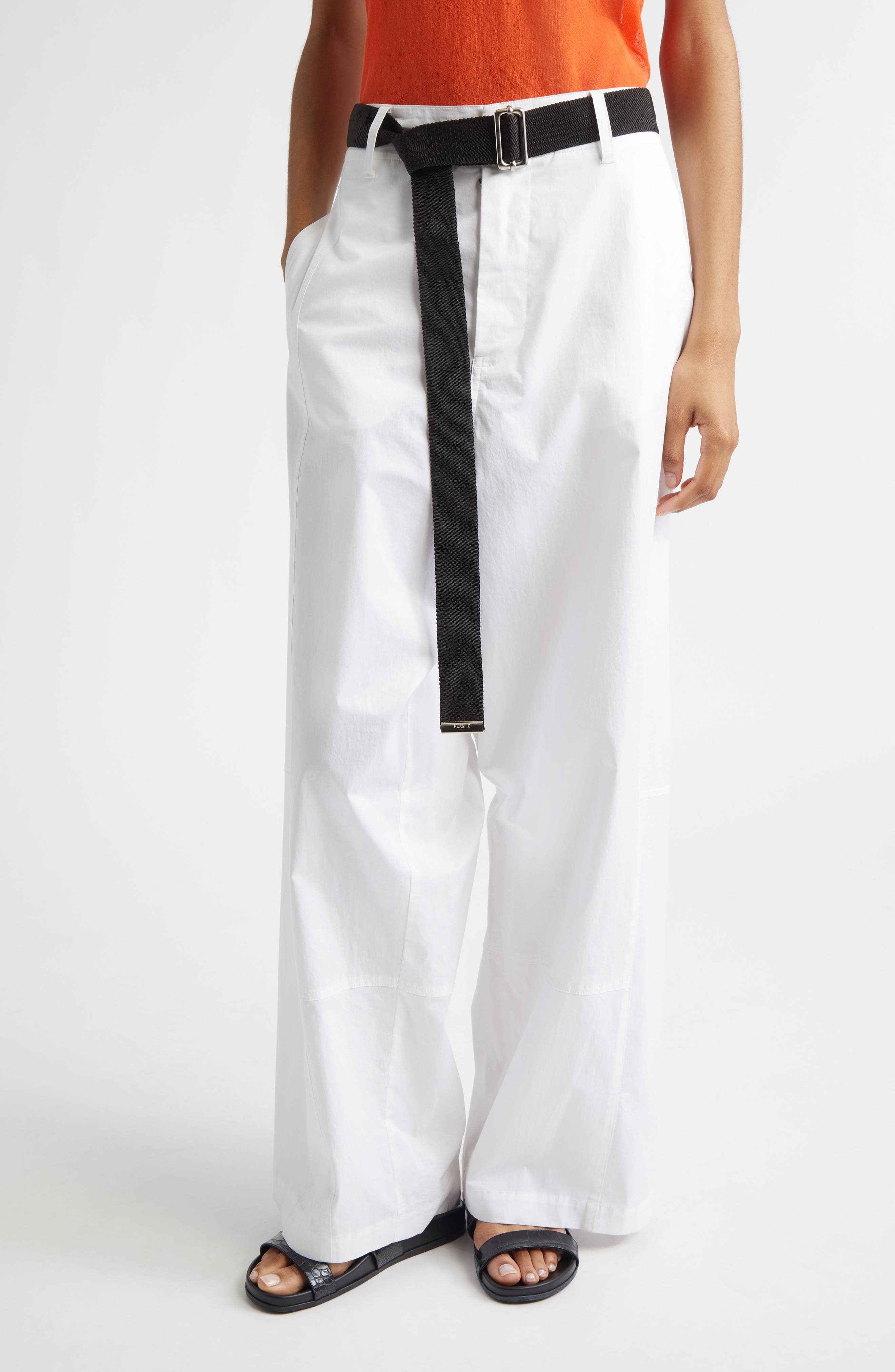 Belted Cotton Stretch Drill Straight Leg Trousers - image 1
