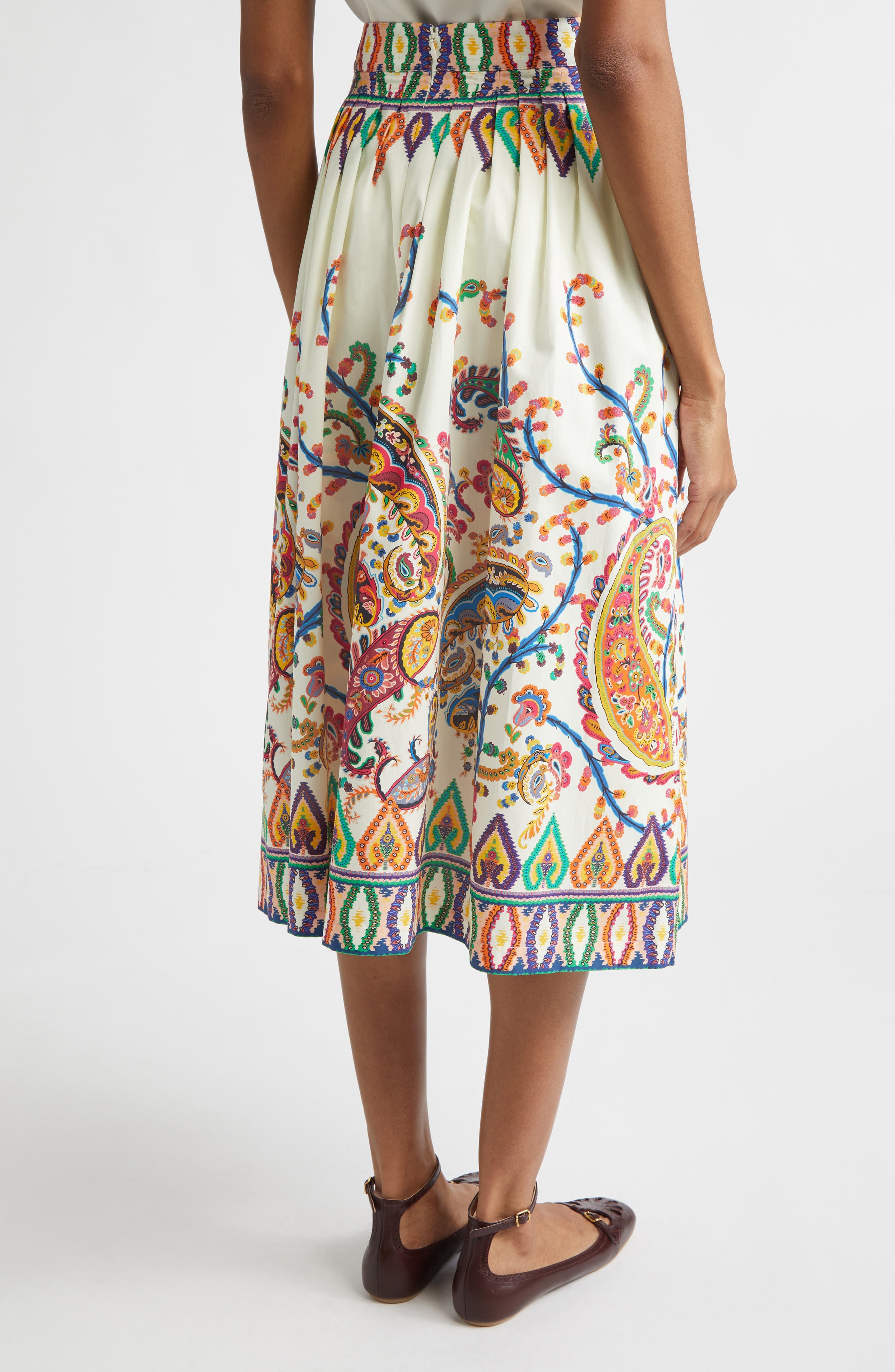Floral Paisley Pleated Cotton Voile Midi Skirt - image 2