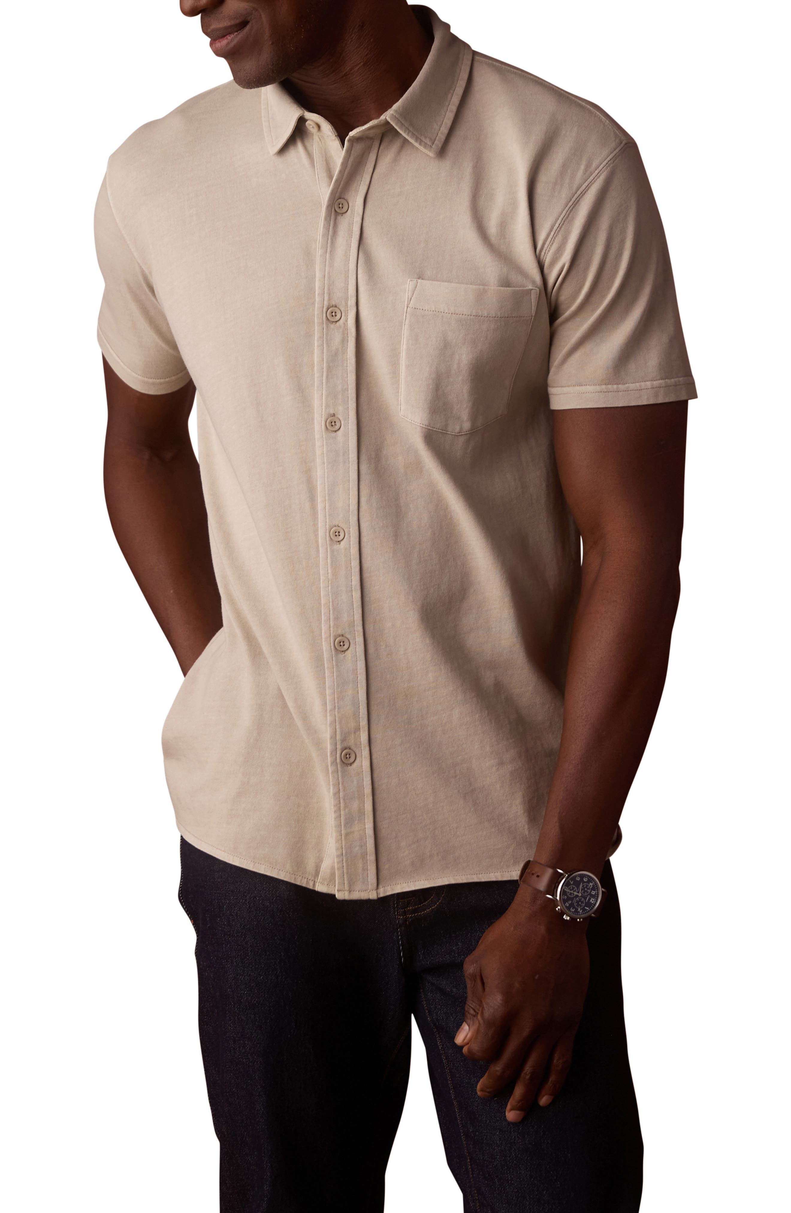 Normal Short Sleeve Cotton Jersey Button-Up Shirt - image 5