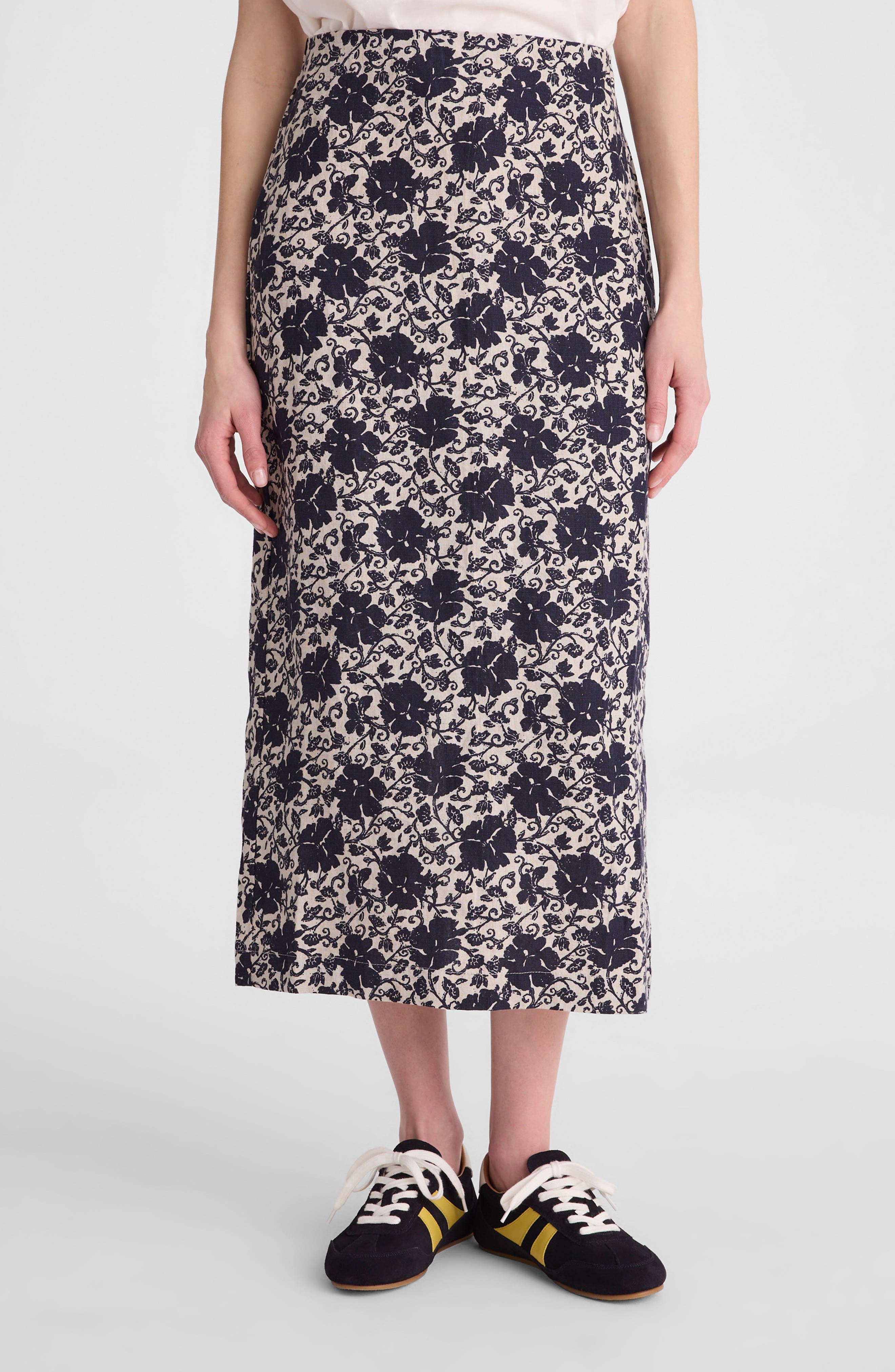 Floral Print Linen Midi Skirt - image 1