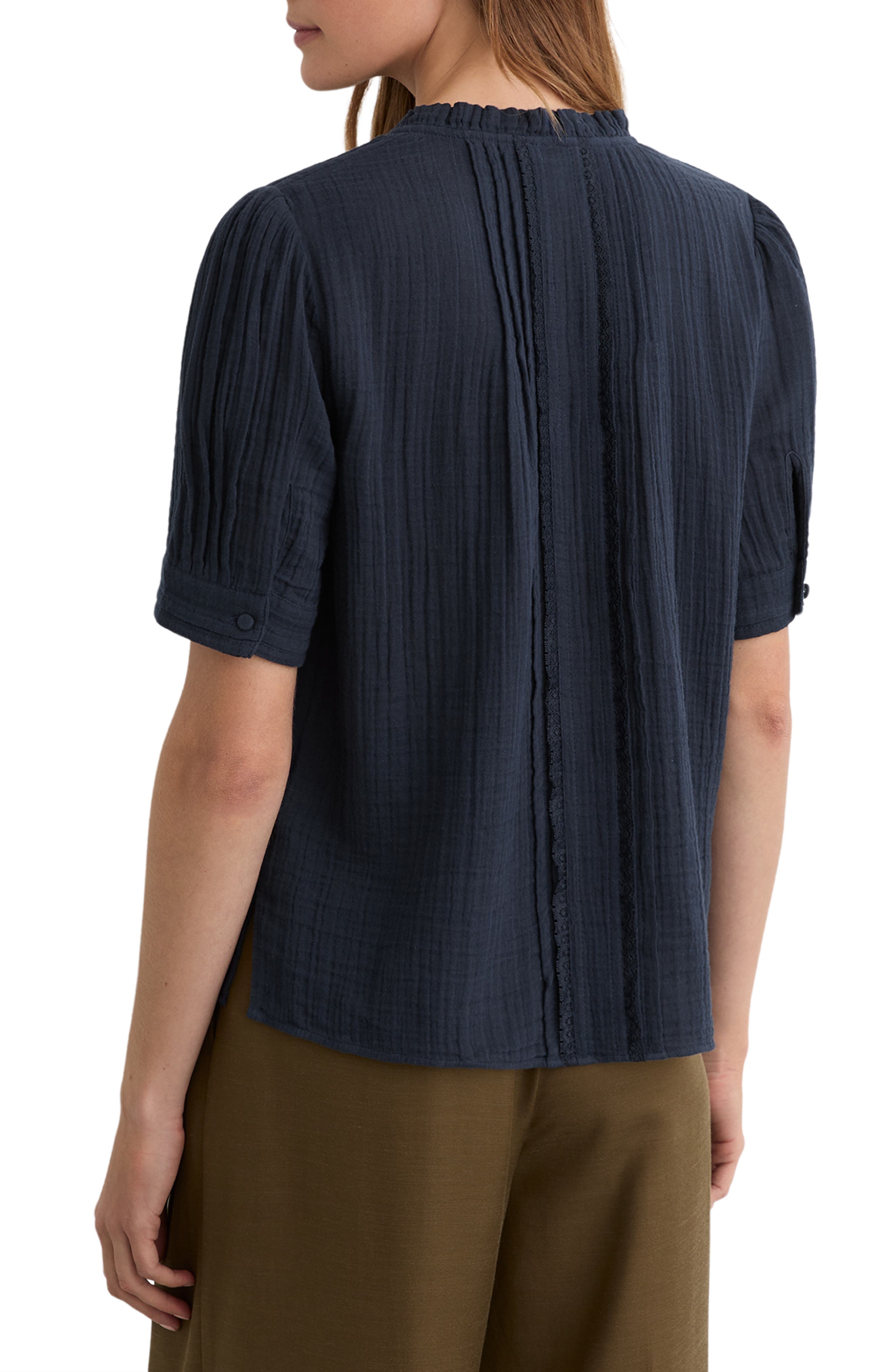 Aurelia Pintuck Pleat Cotton Gauze Button-Up Shirt - image 2