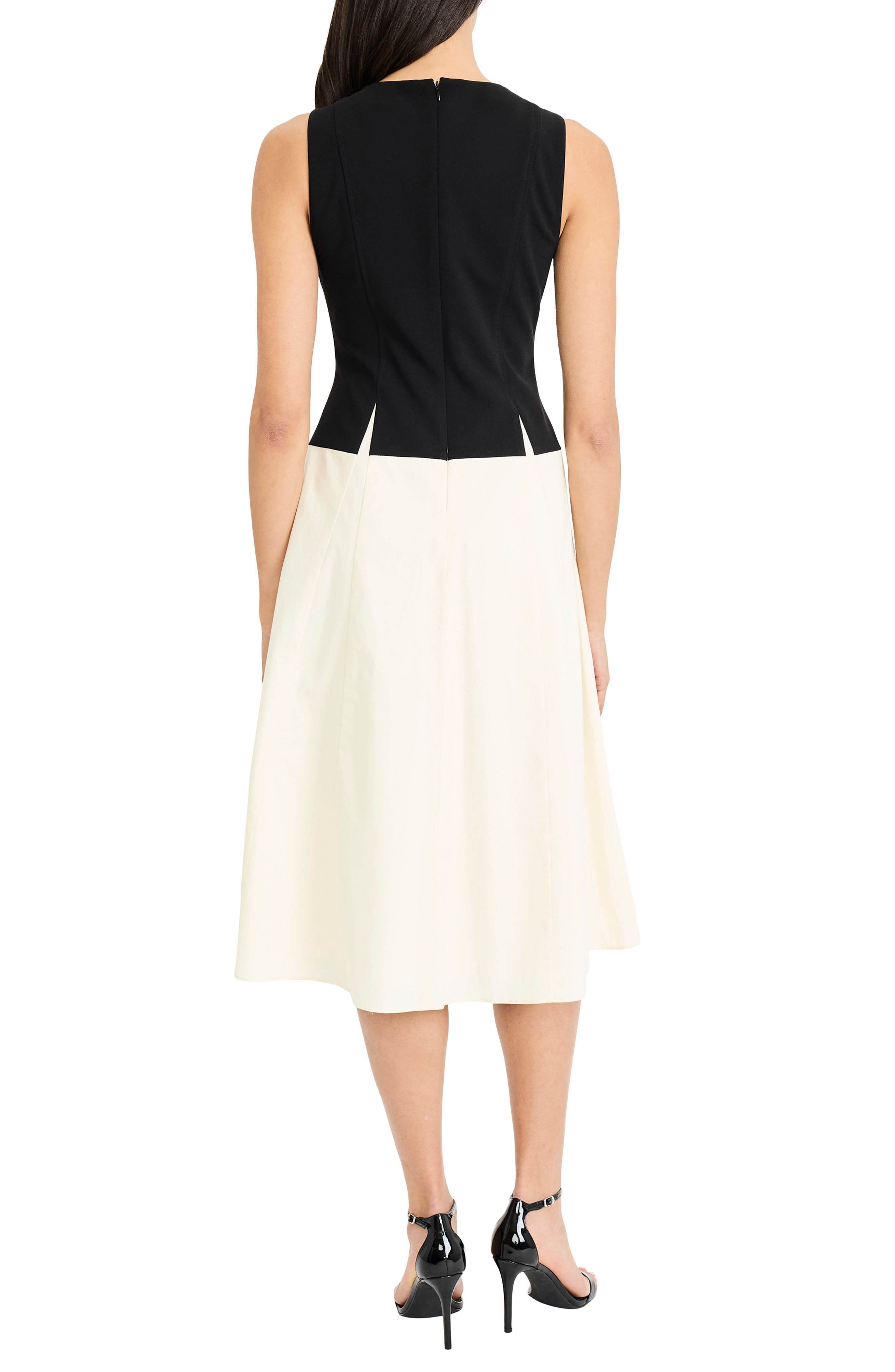 Two-Tone Drop Waist Stretch Cotton Midi Dress - image 2