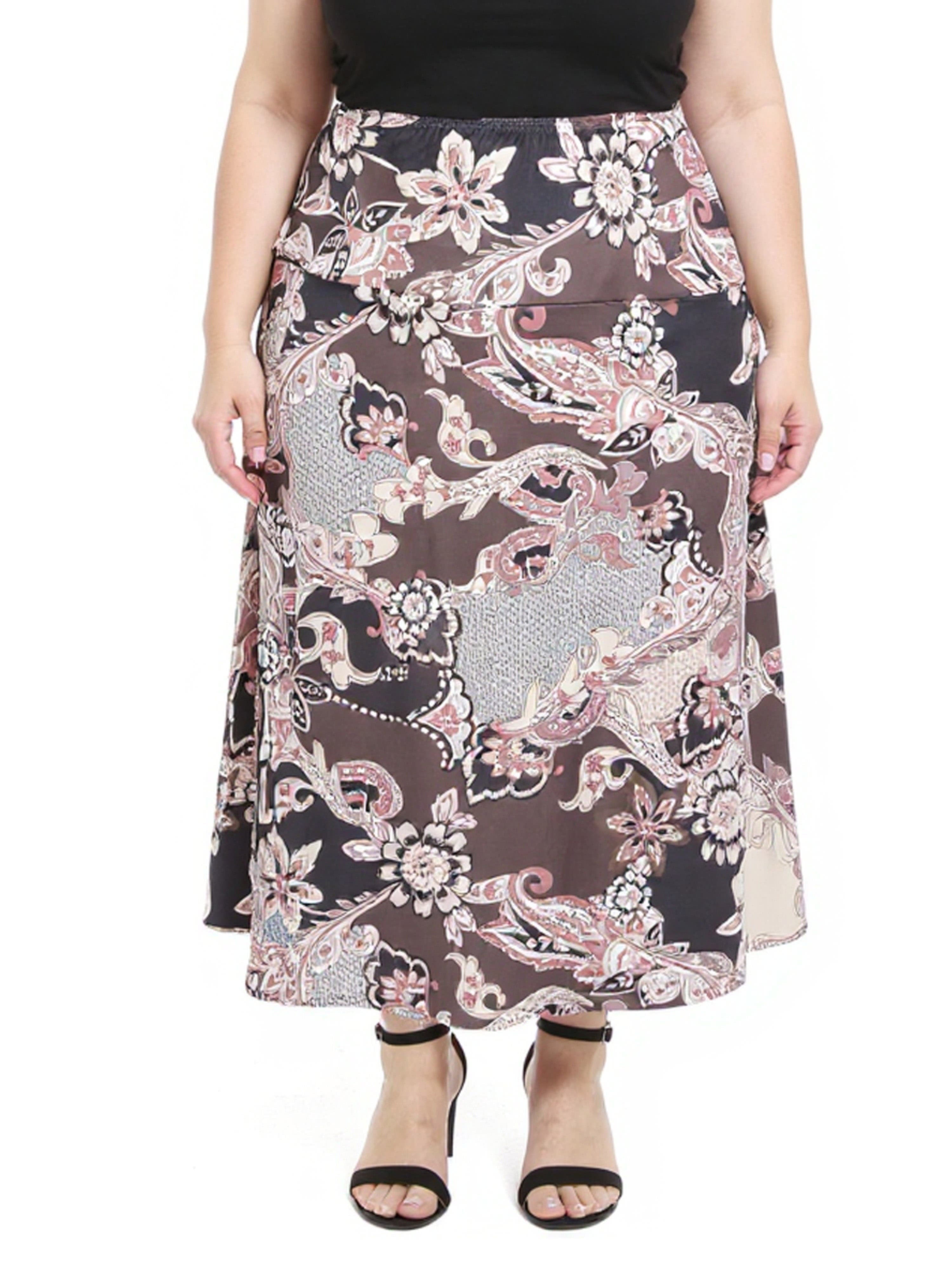 Plus Size Paisley Elastic Waist A-Line Maxi Skirt - image 1