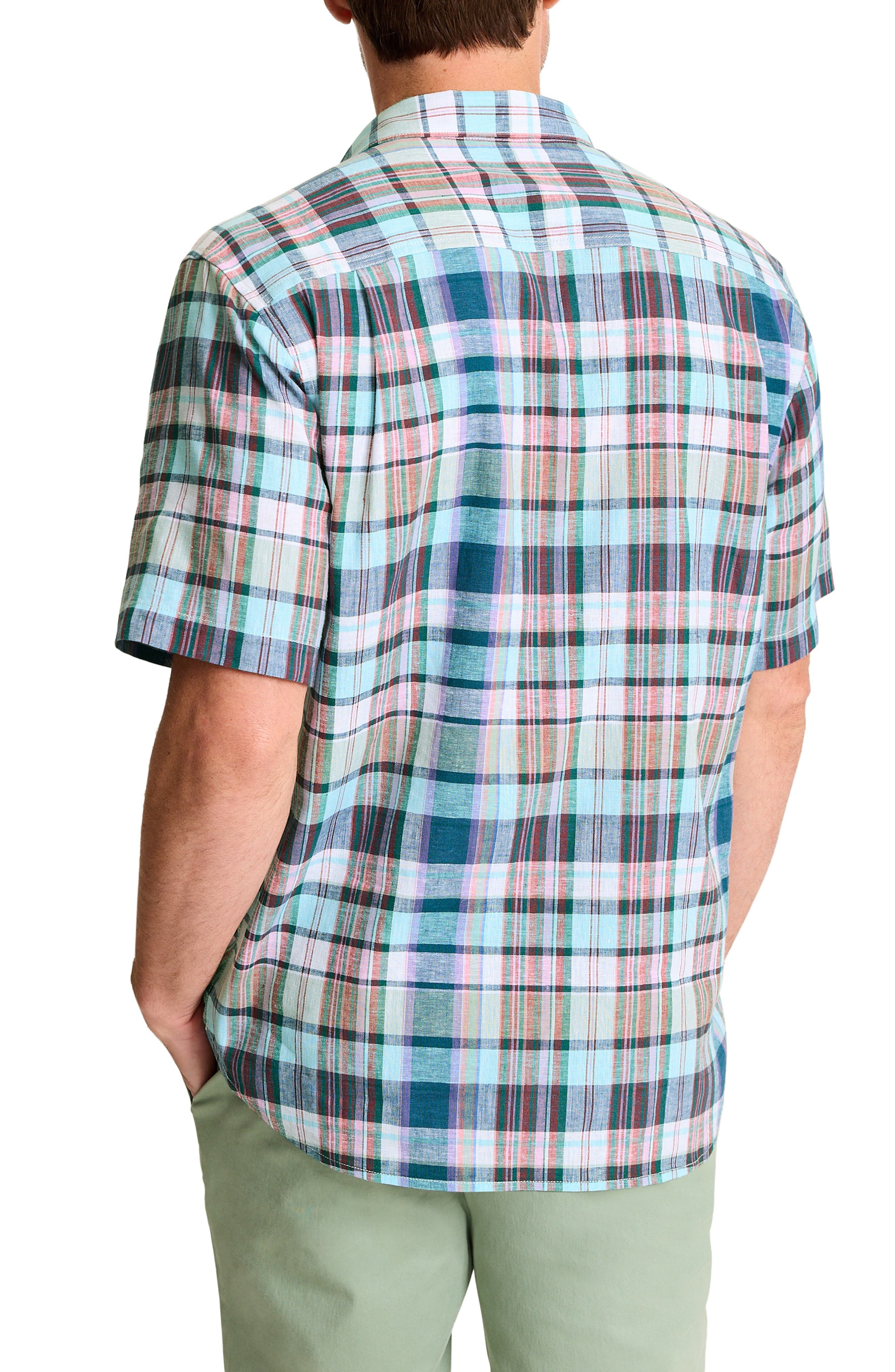 Barbados Breeze Tavira Check Short Sleeve Stretch Linen Blend Button-Up Shirt - image 2