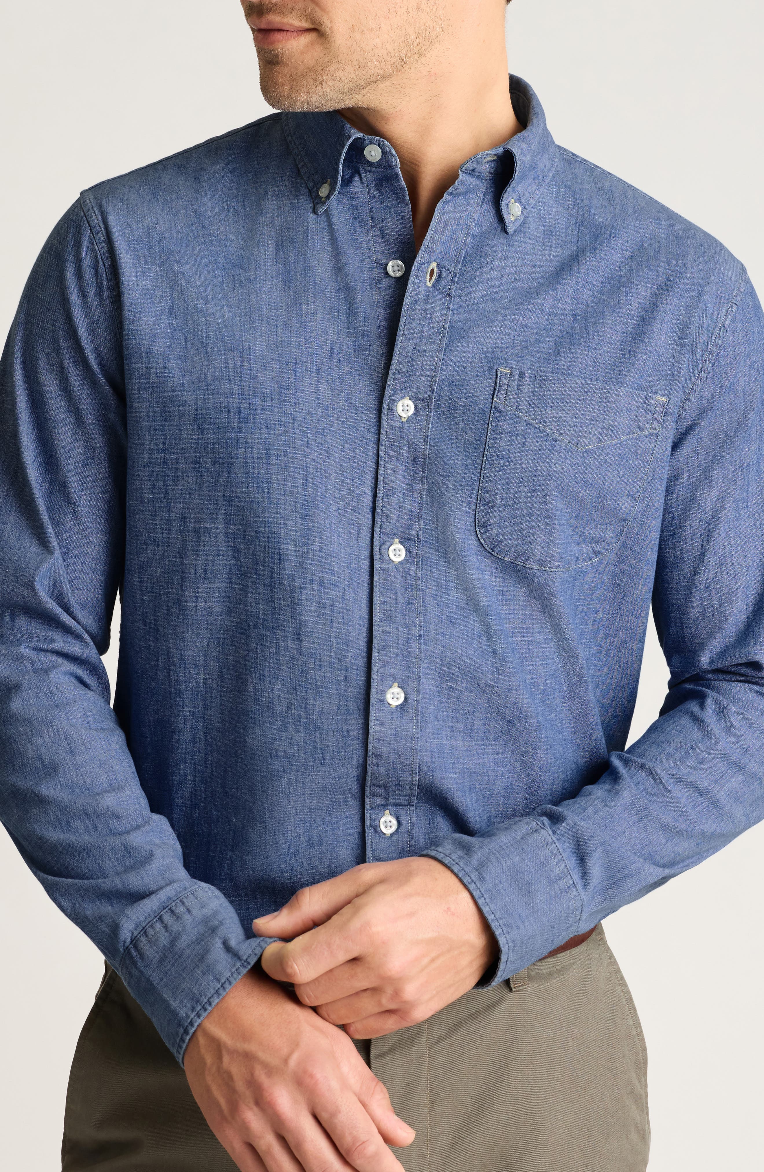 Everyday Slim Fit Cotton Chambray Button-Down Shirt - image 1