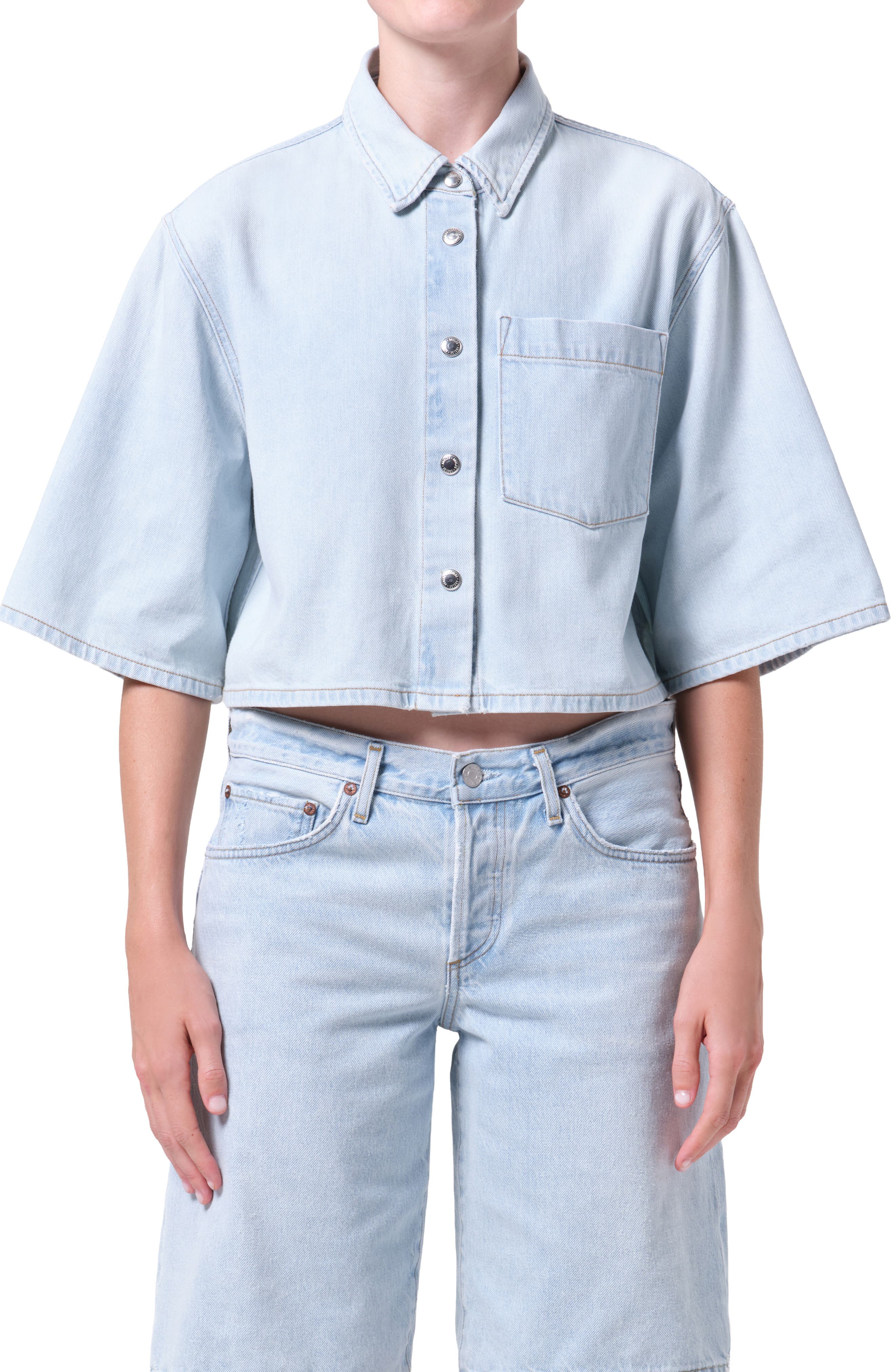 Tomine Boxy Denim Button-Up Shirt - image 1