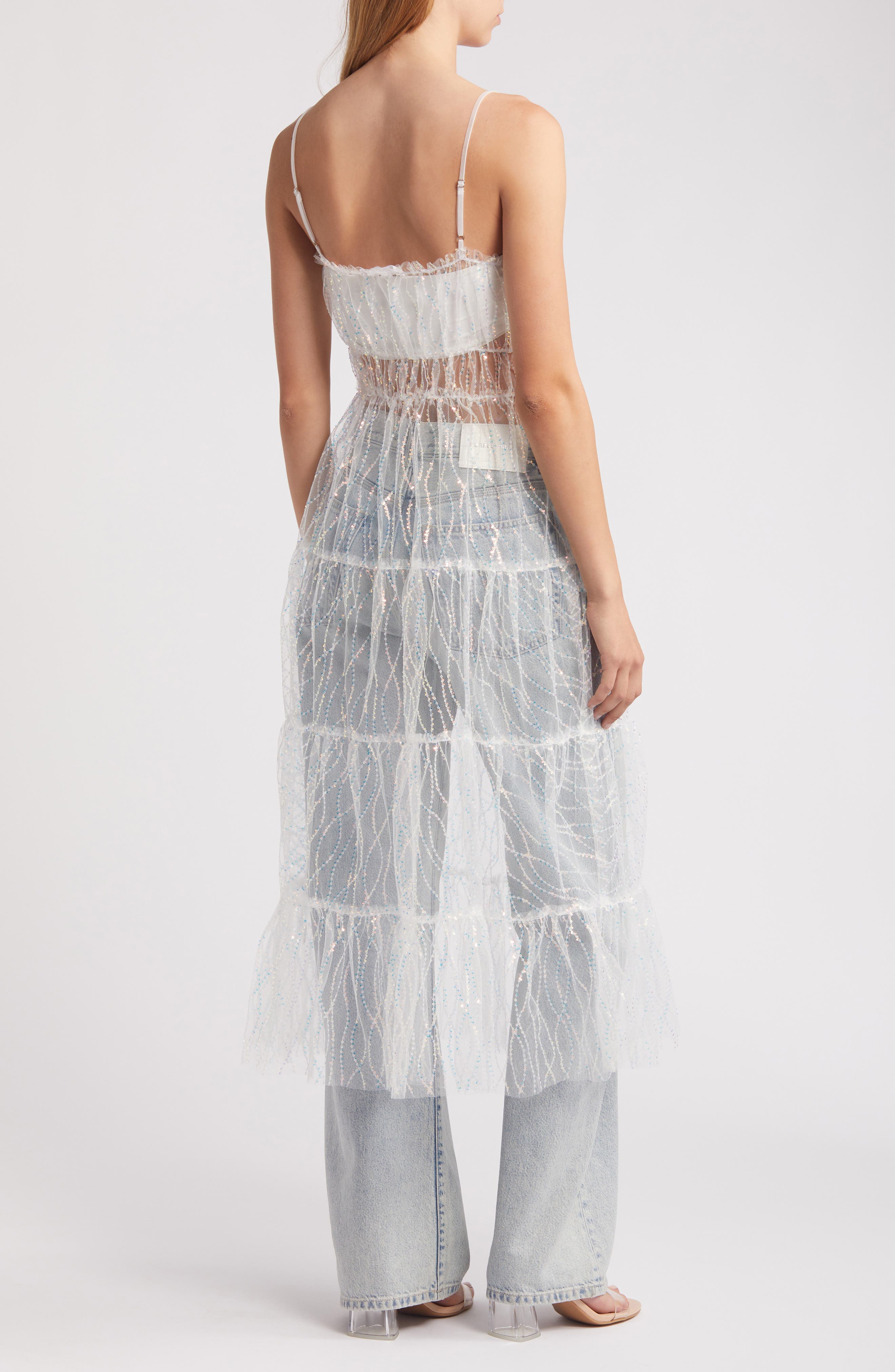 Sequin Tulle Sheer Midi Dress - image 2