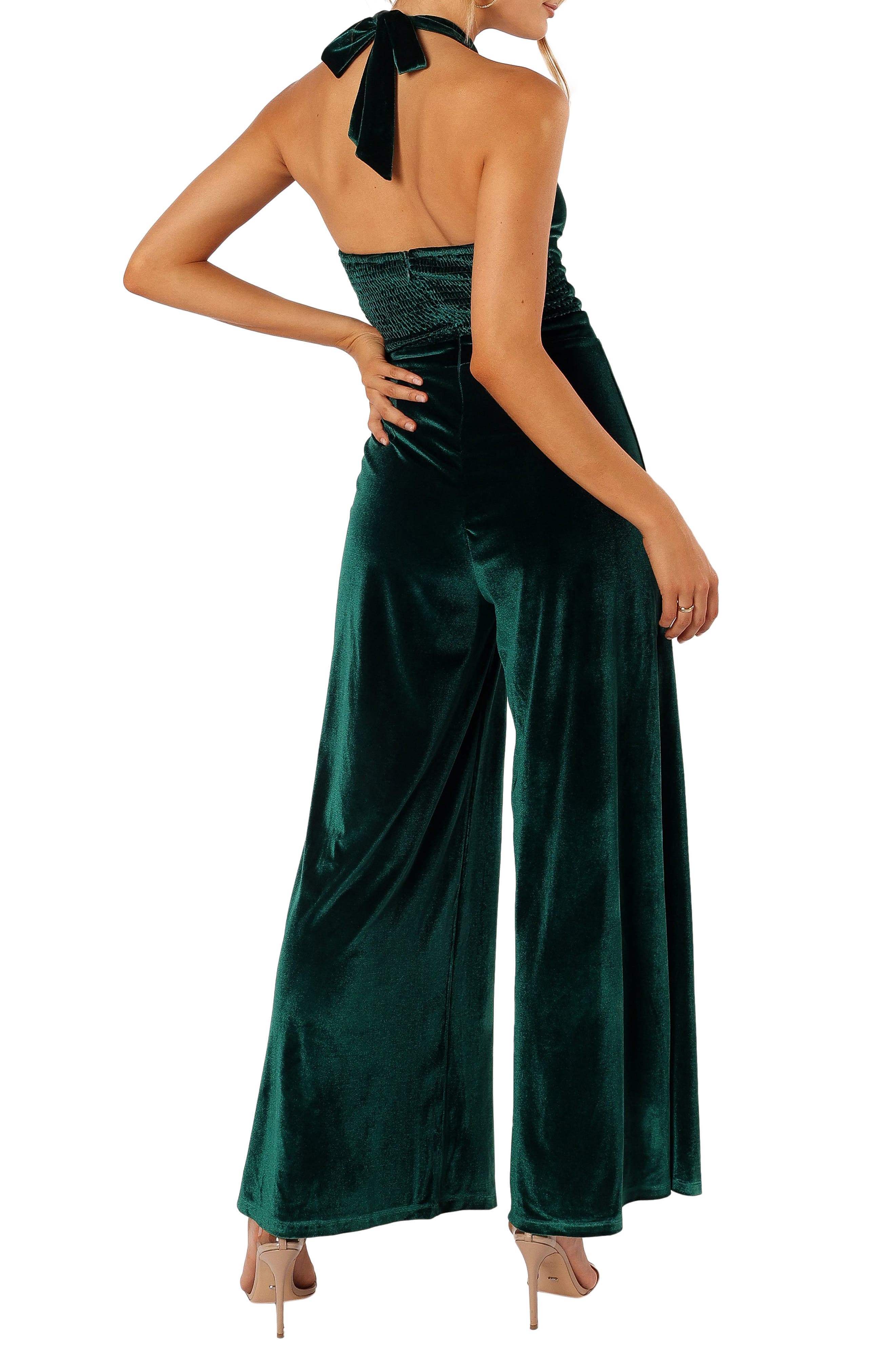 Aria Velvet Wide Leg Halter Jumpsuit - image 2