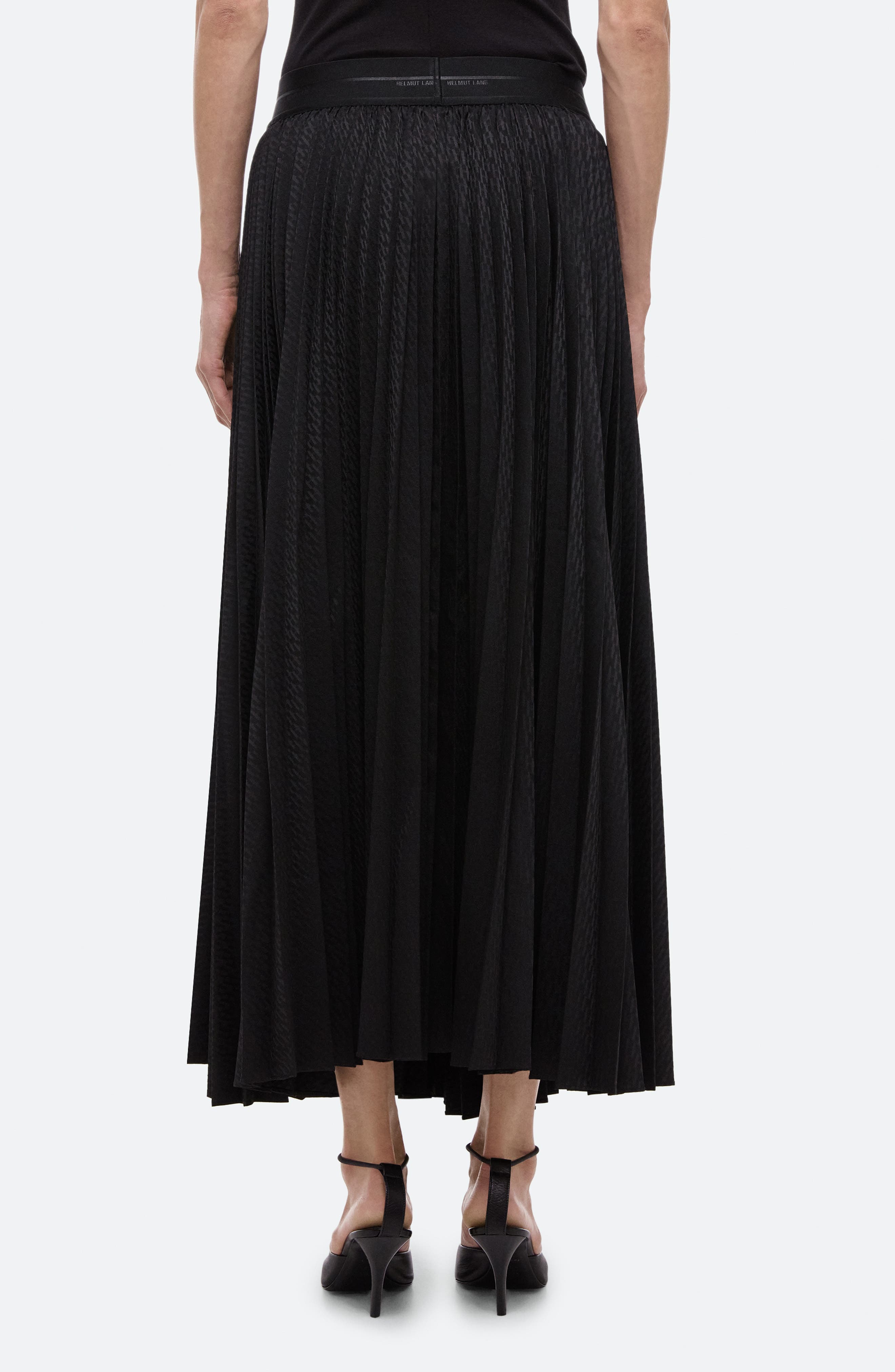 Pleated Stretch Logo Jacquard Satin Maxi Skirt - image 2