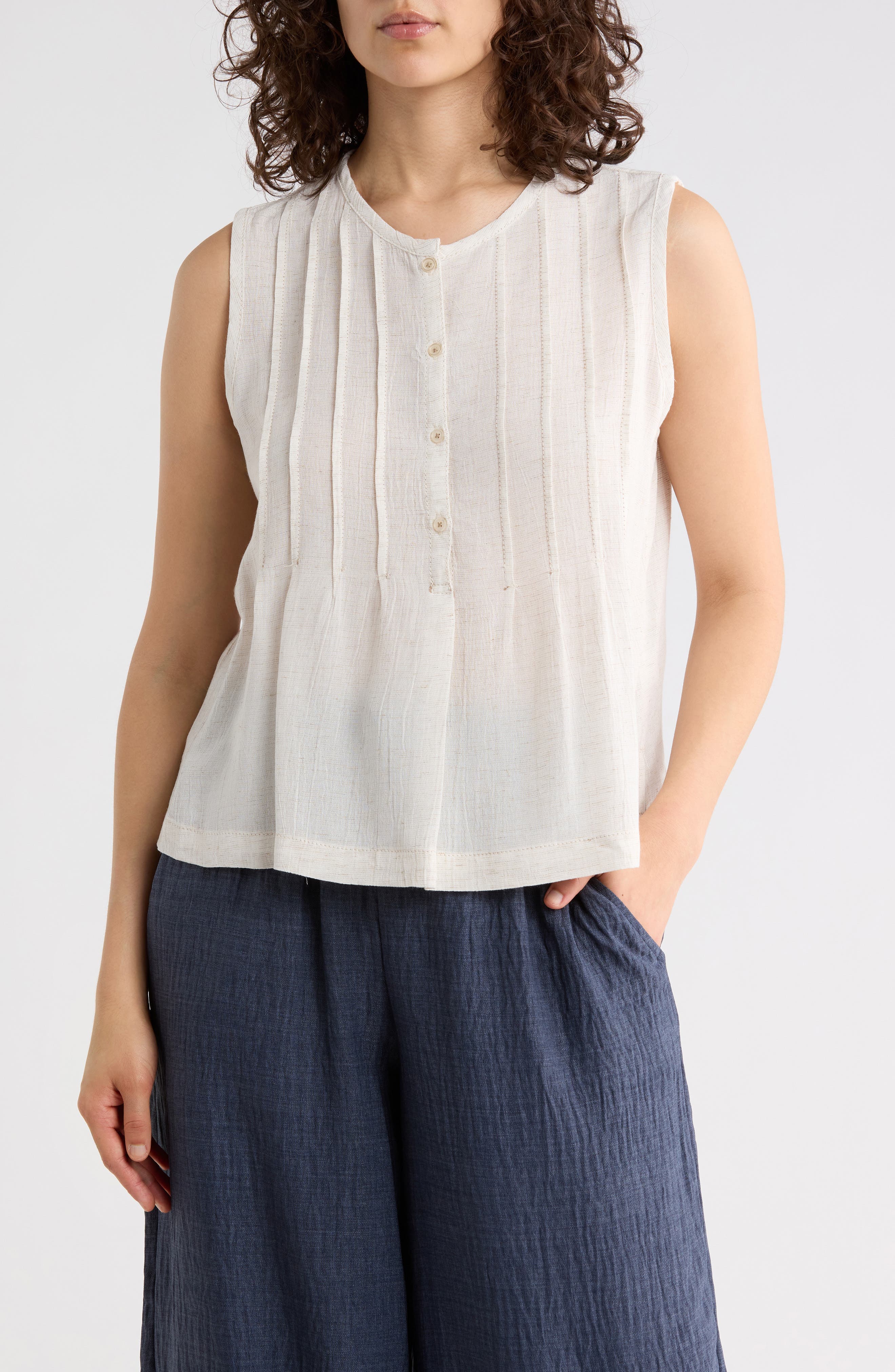 Pintucked Sleeveless Henley - image 1