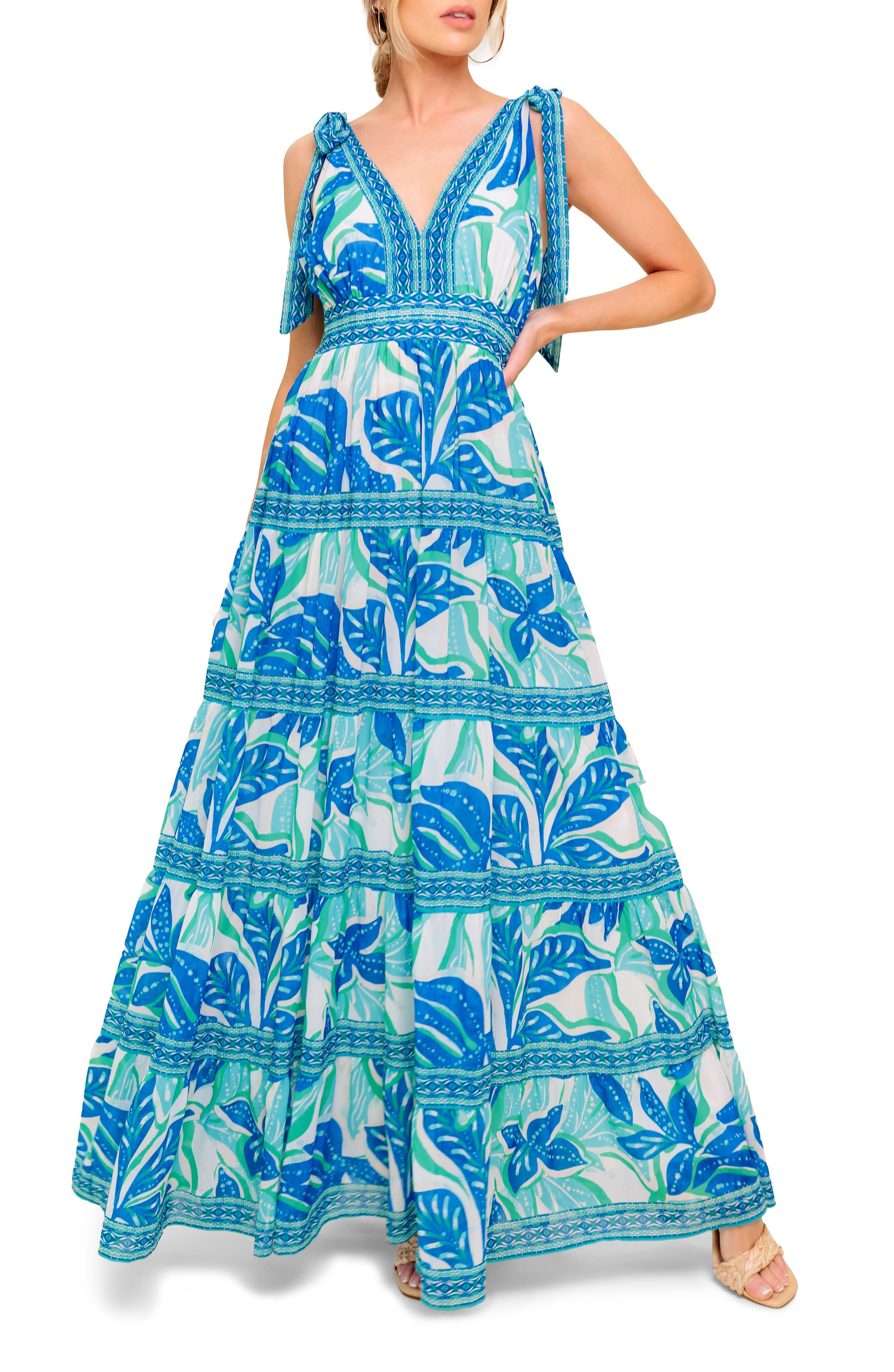 Floral Tie Shoulder Maxi Dress - image 1