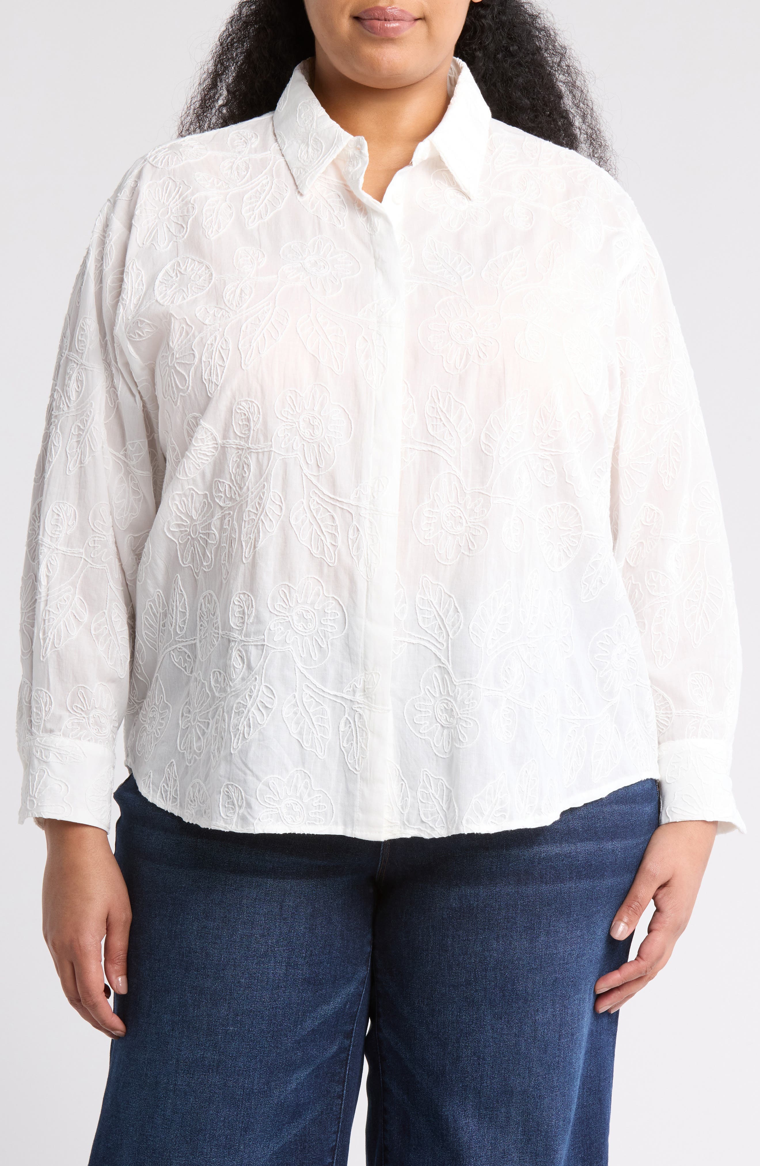 Embossed Floral Button-Up Shirt - image 1