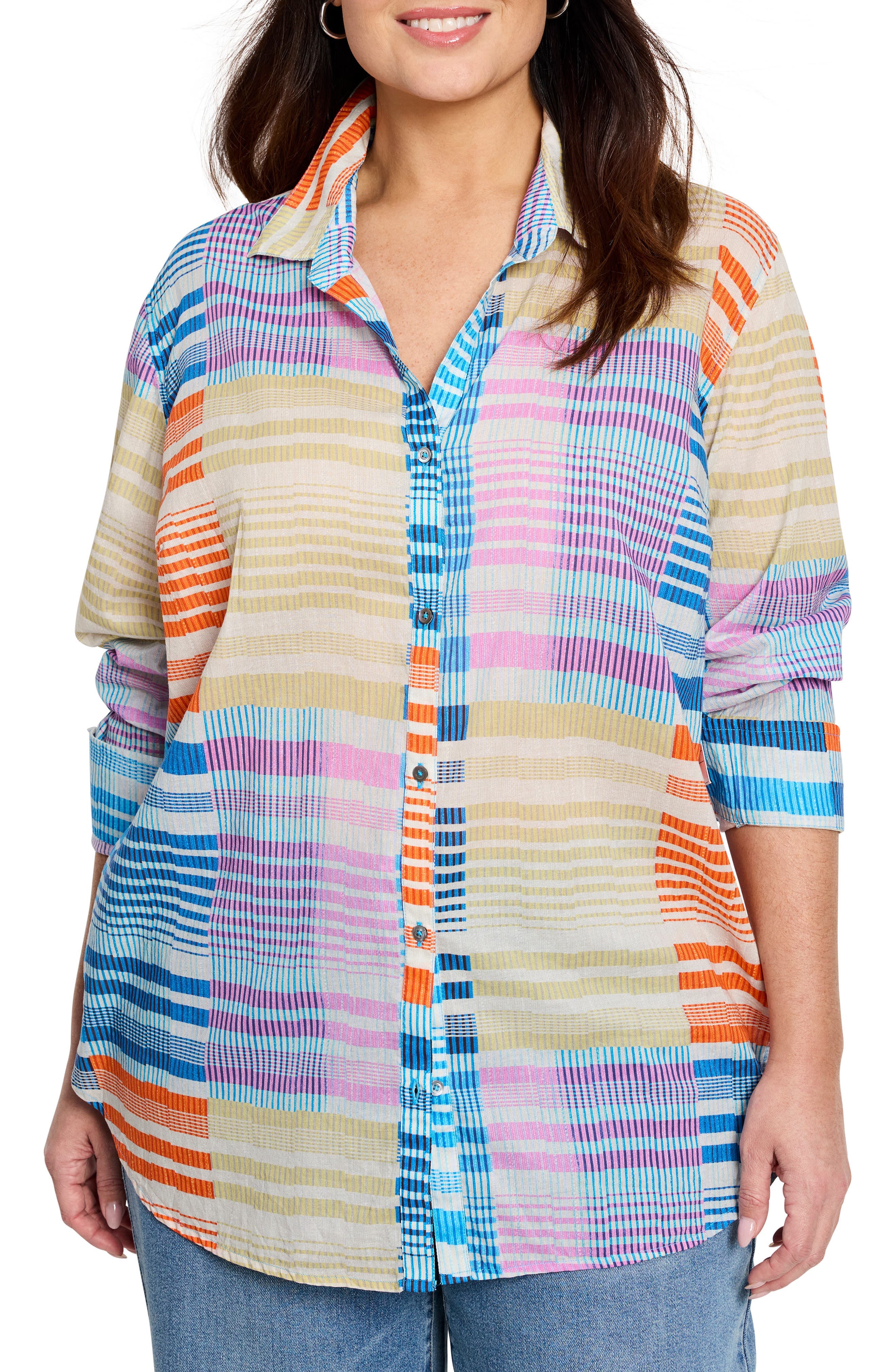 Sunset Stripe Cotton Button-Up Shirt - image 1