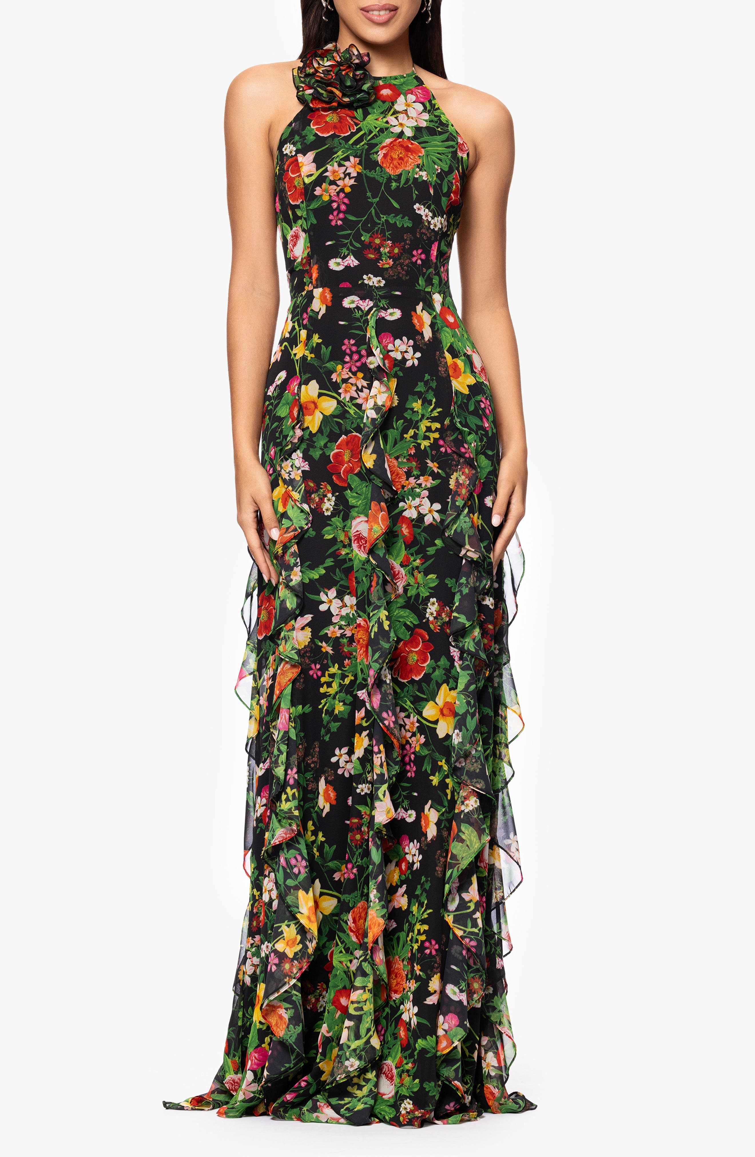 Floral Halter Neck Gown - image 1