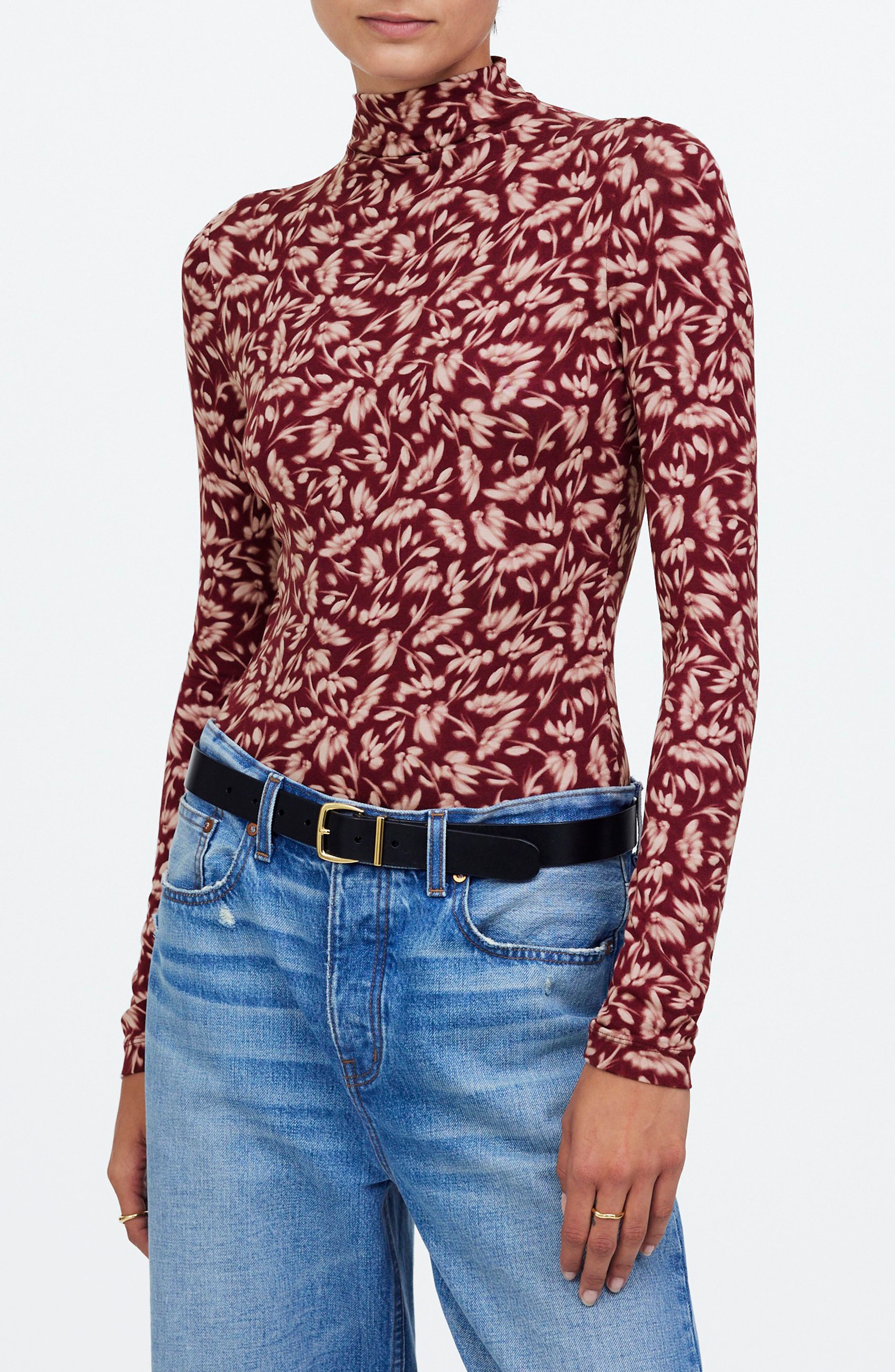 Floral Long Sleeve Mock Neck T-Shirt - image 1