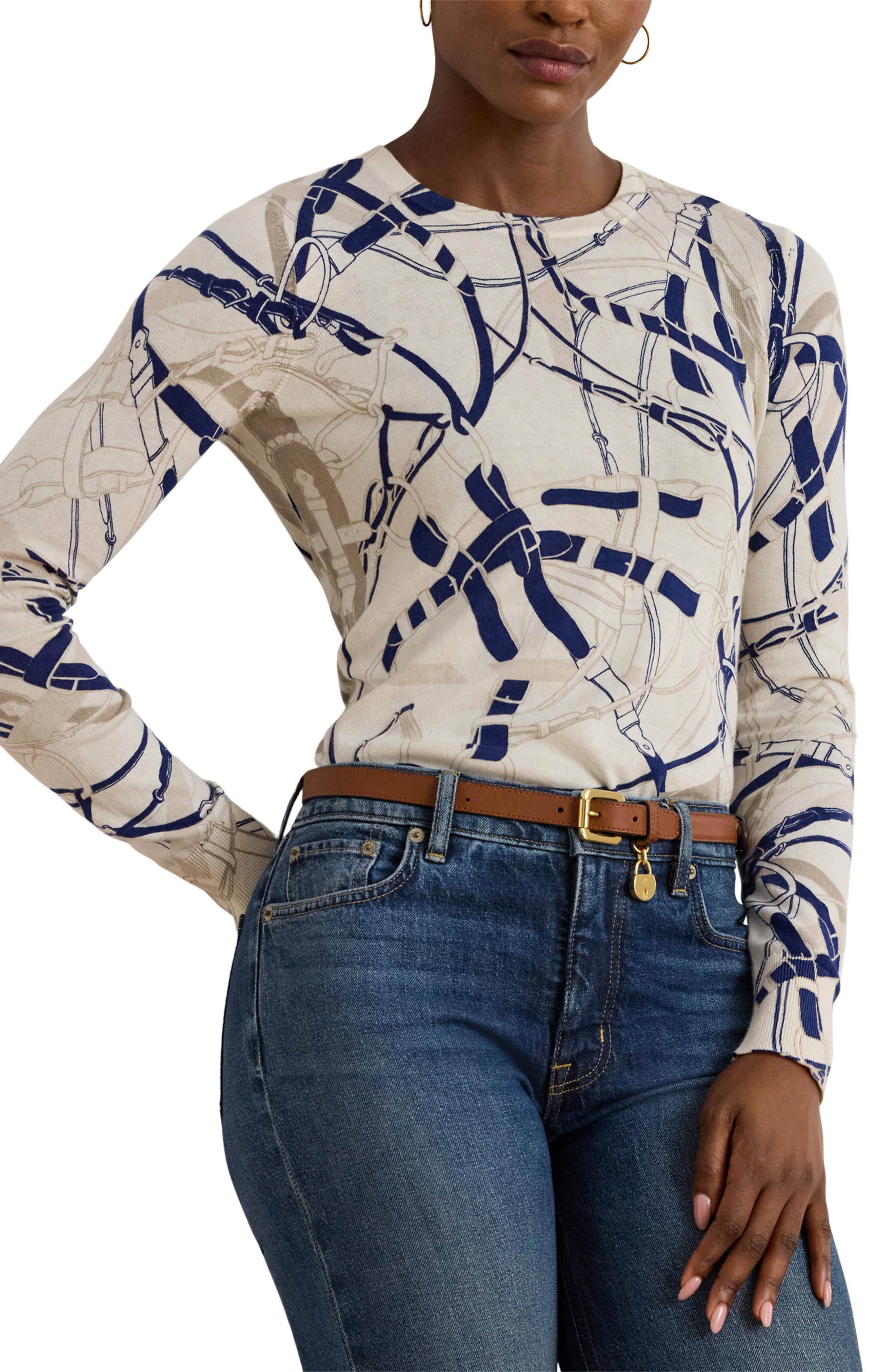 Belting Print Cotton Blend Sweater - image 1