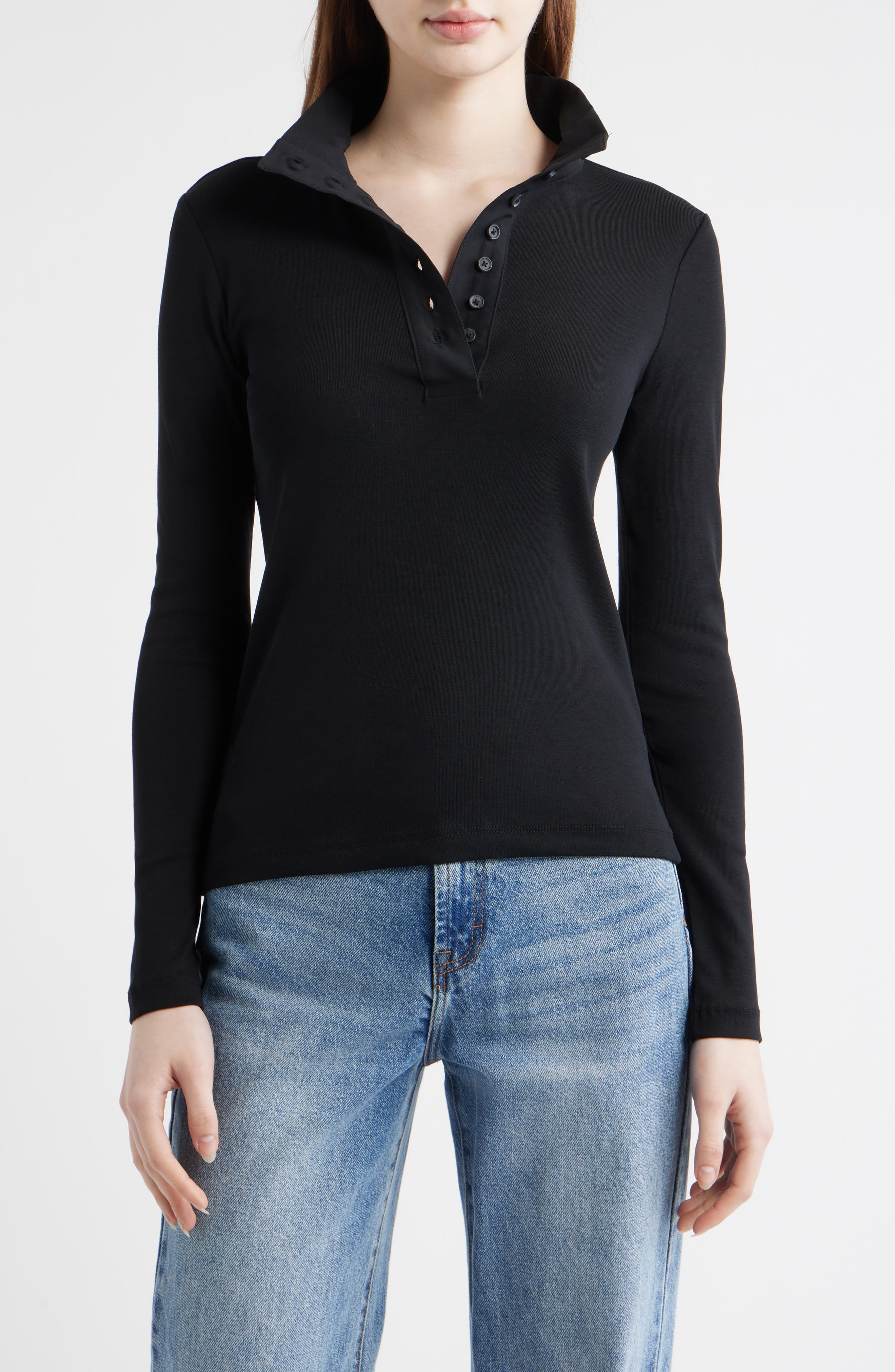 Half Button Turtleneck Cotton Top - image 1