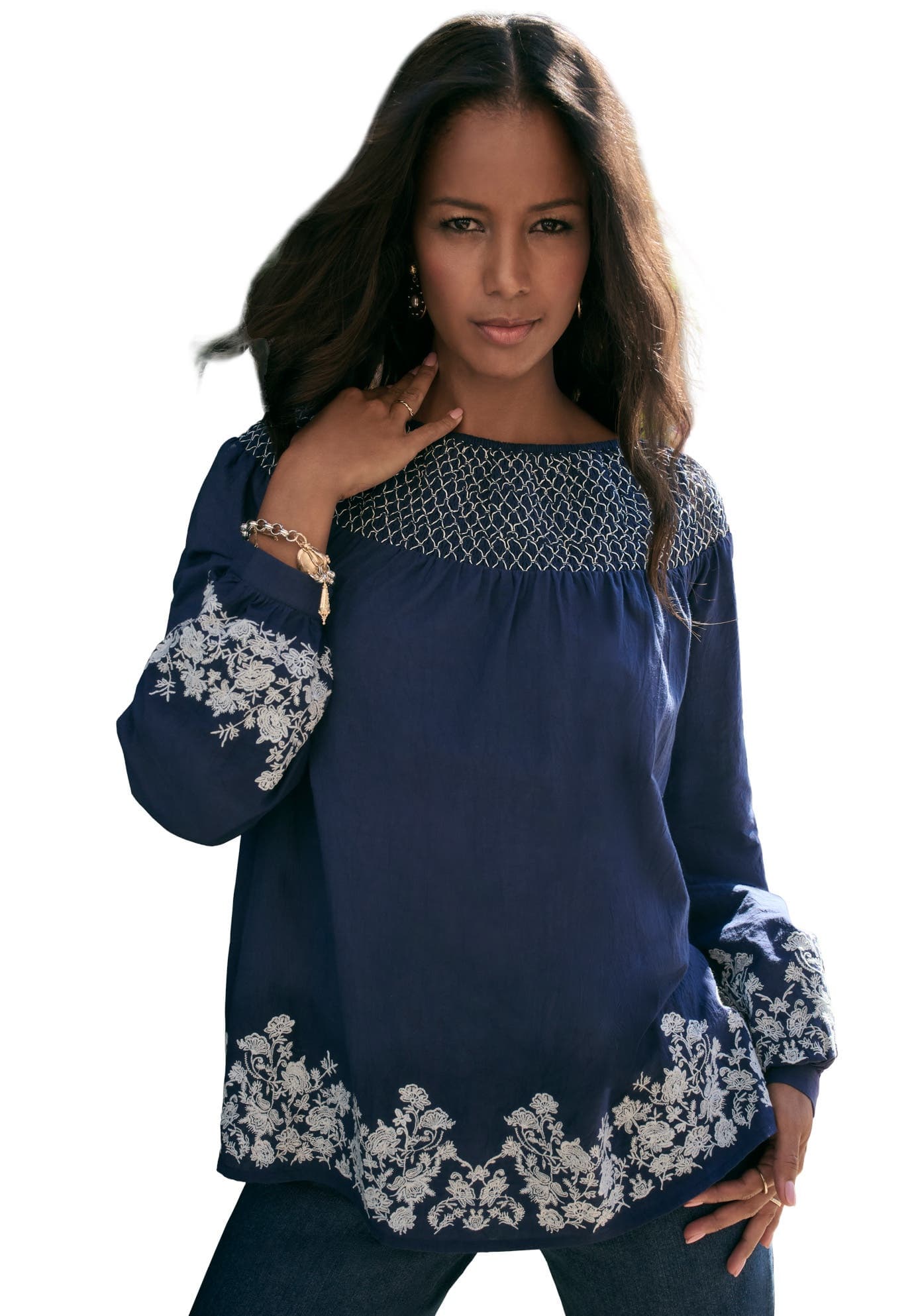 Embroidered Smocked Blouse - image 1