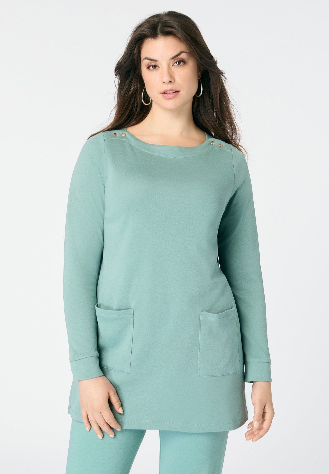 Snap Button Boatneck Soft Knit Tunic - image 5