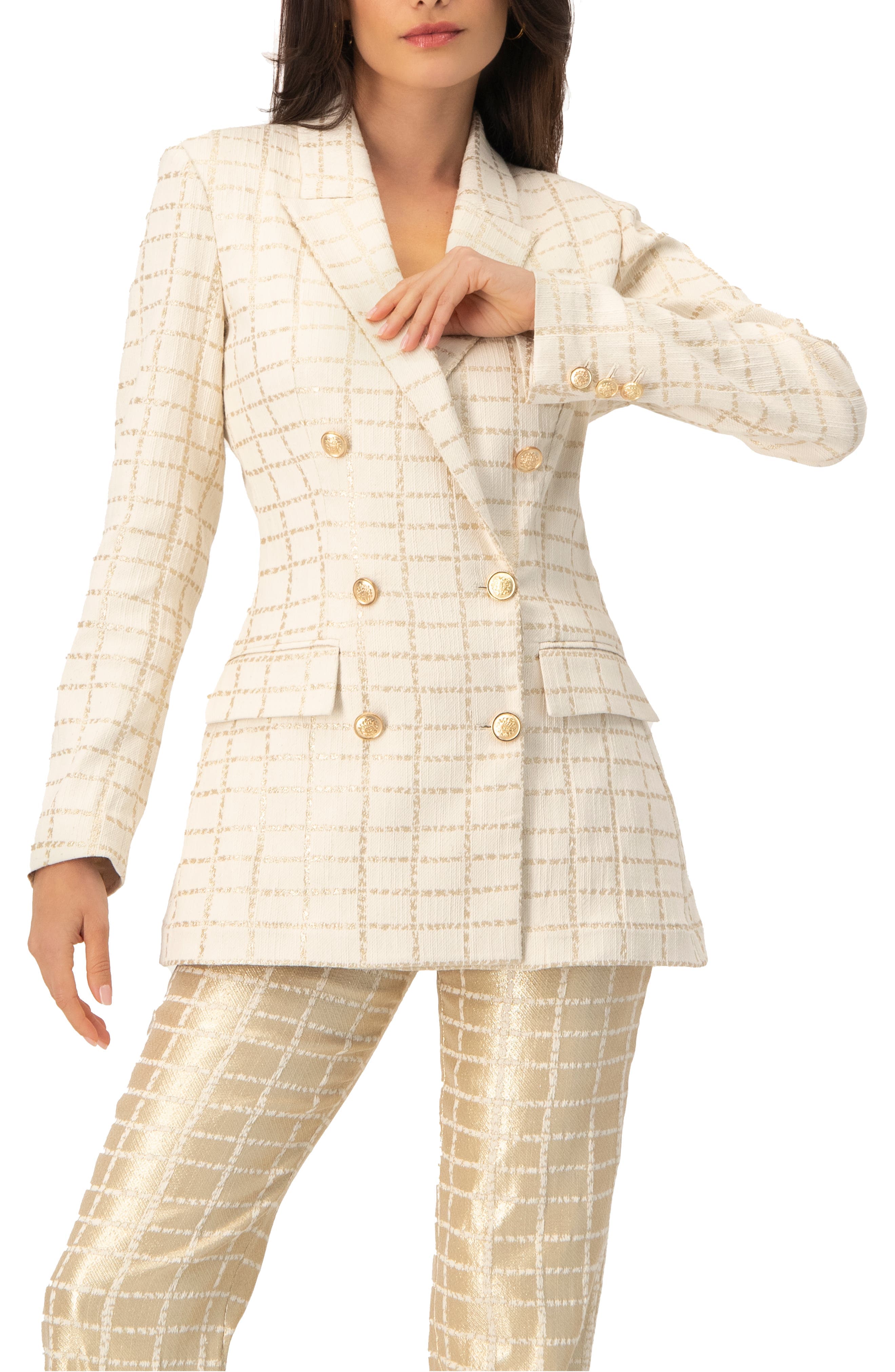 Double-Breasted Check Blazer with Gold Buttons - image 1